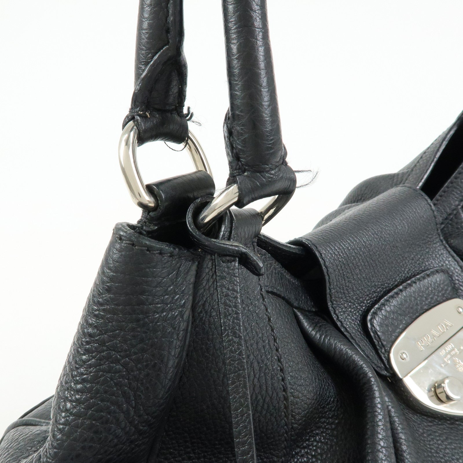 PRADA Sound Lock Leather Shoulder Bag Hand Bag Black B3595