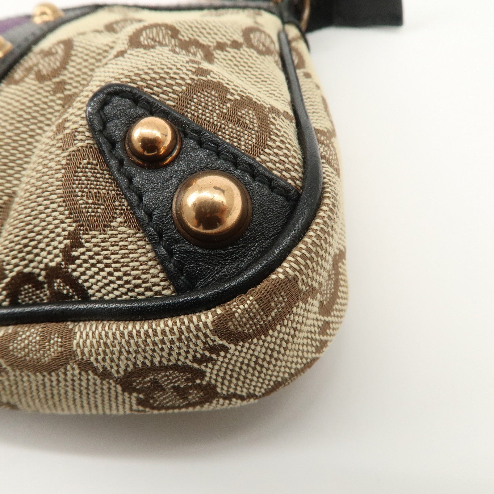 GUCCI Sherry Bamboo GG Canvas Leather Chain Bag Black Purple 129423 Used