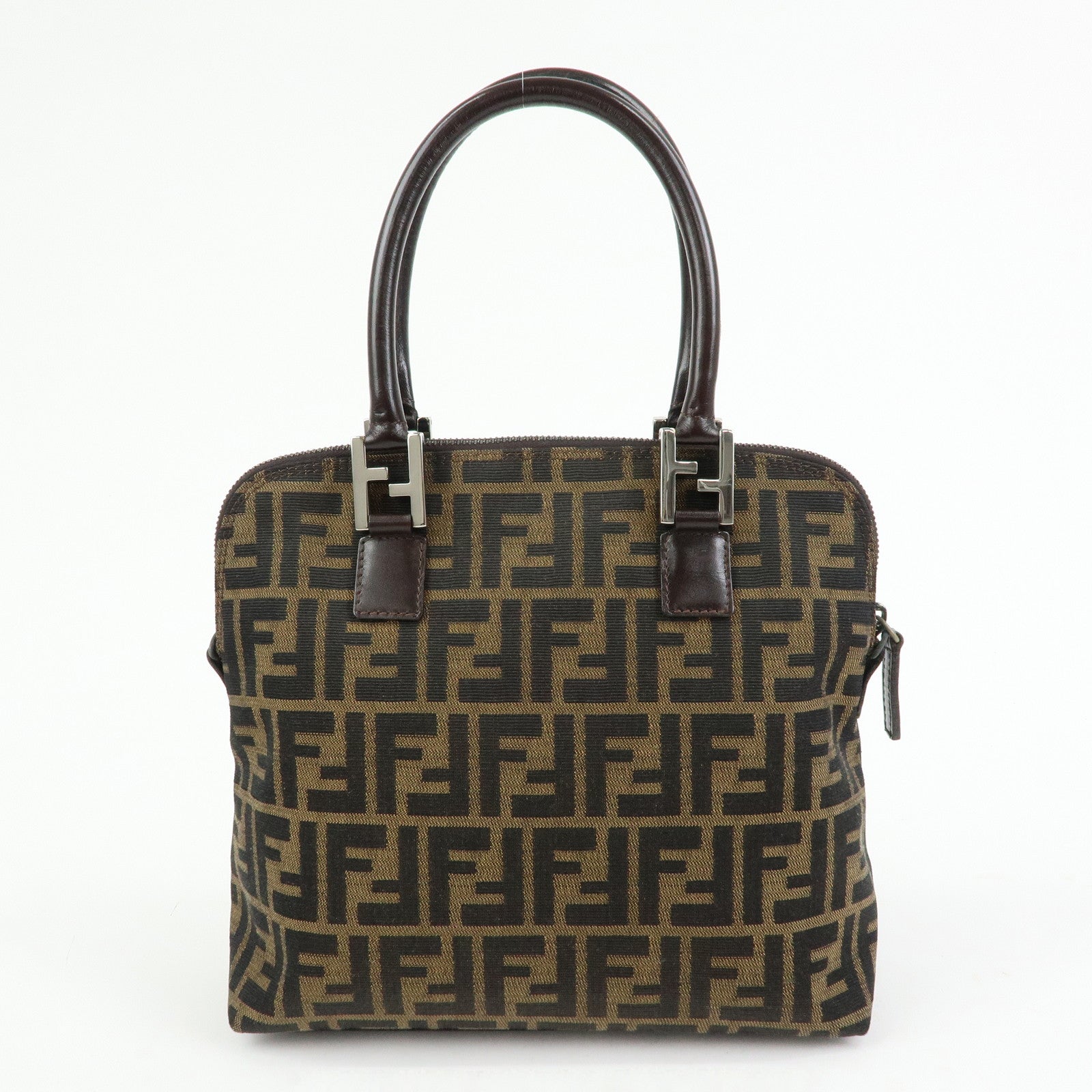 FENDI Zucca Jacquard Canvas Leather 2Way Bag Hand Bag Brown