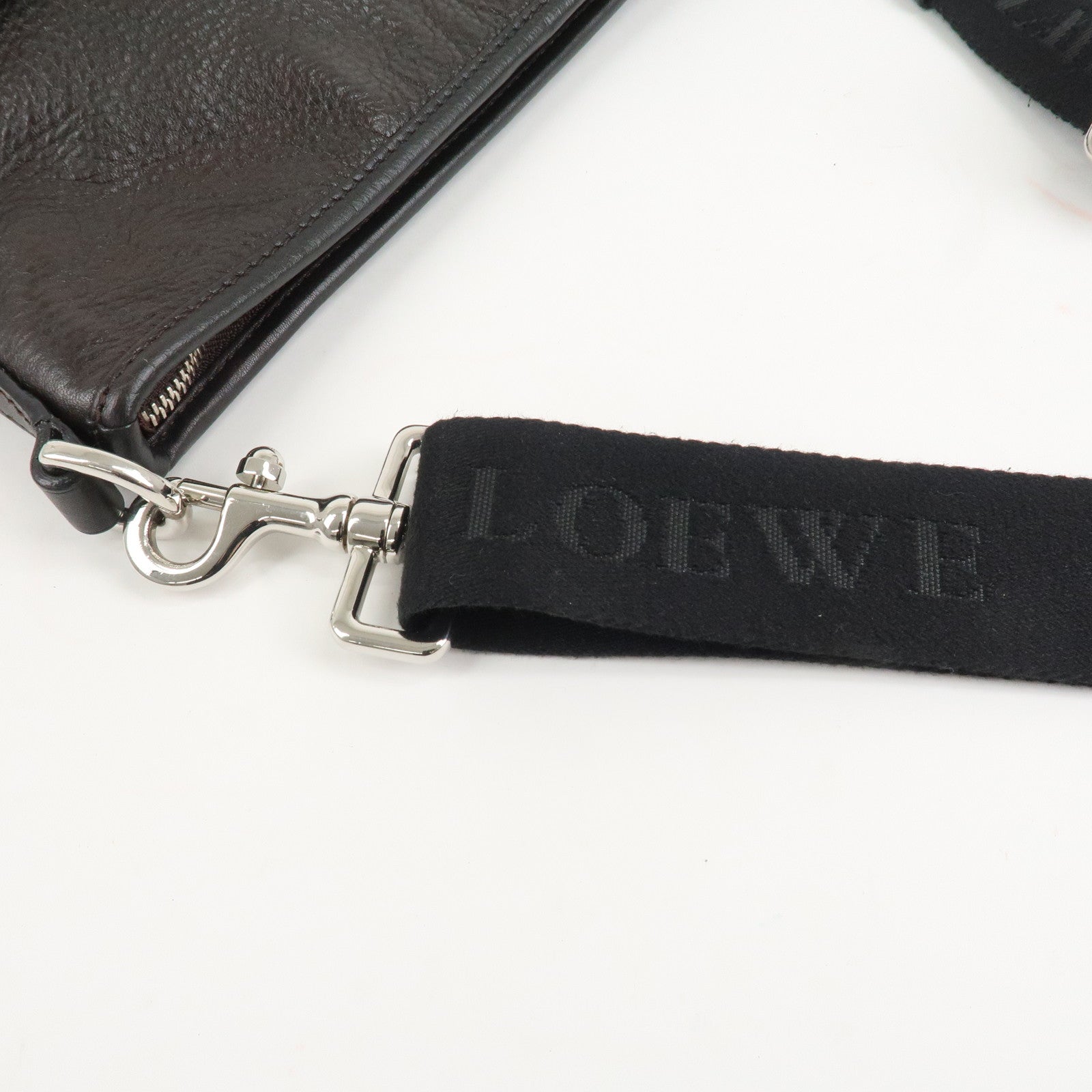 LOEWE Anagram Leather Shoulder Bag Dark Brown Used