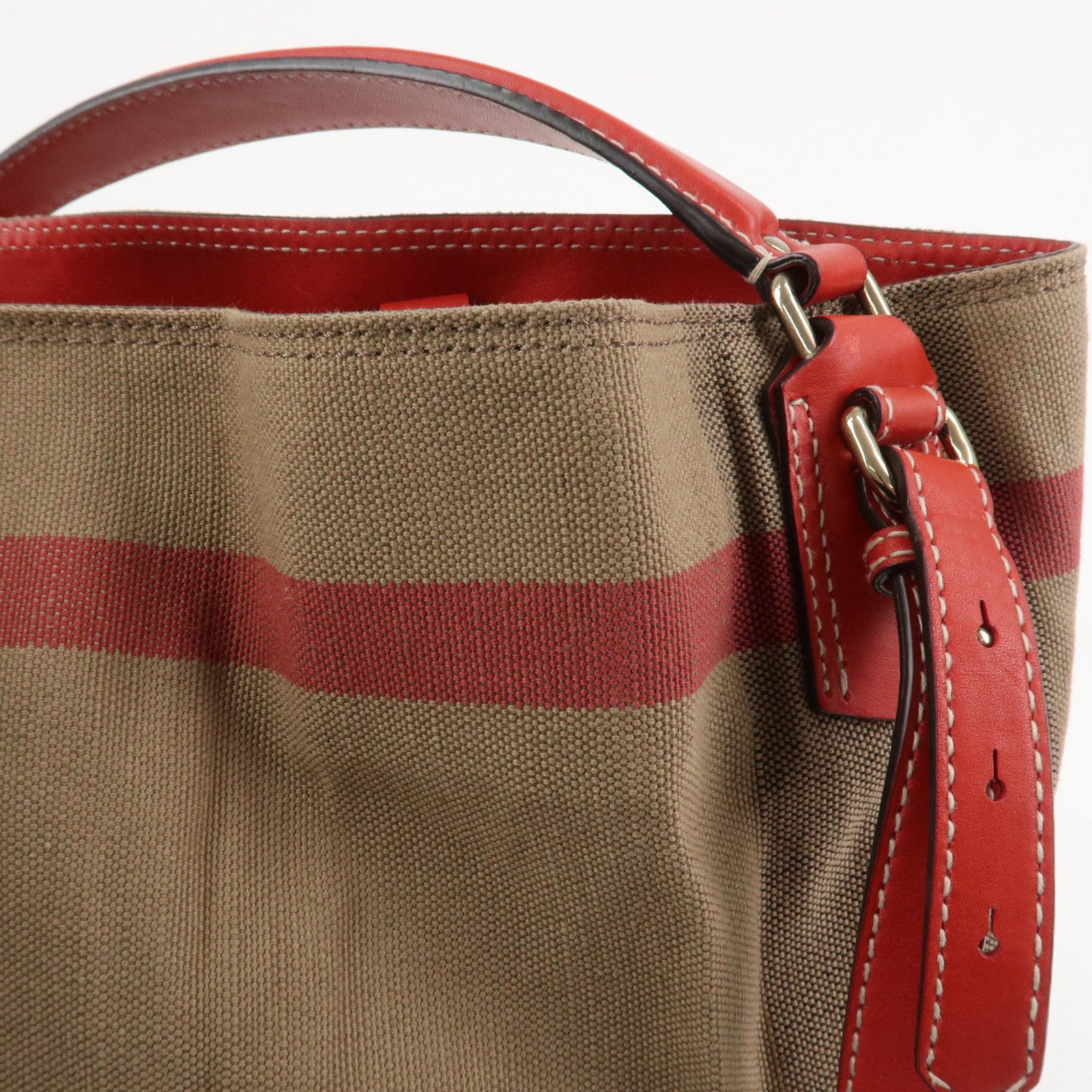 Burberry Ashby Canvas Leather 2Way Bag Shoulder Bag Brown Red