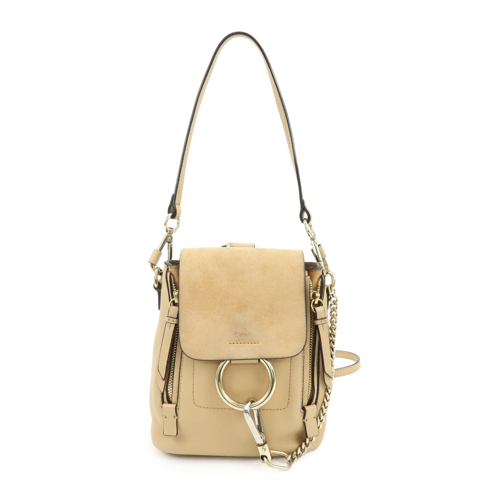 Chloe Faye Suede Leather 2Way Bag Backpack Hand Bag Beige