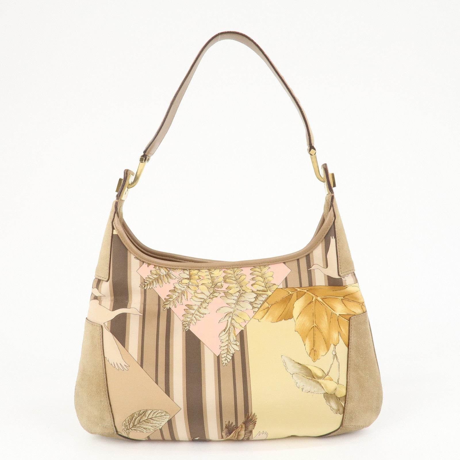 Ferragamo Nylon Leather Shoulder Bag Brown Pink Gold