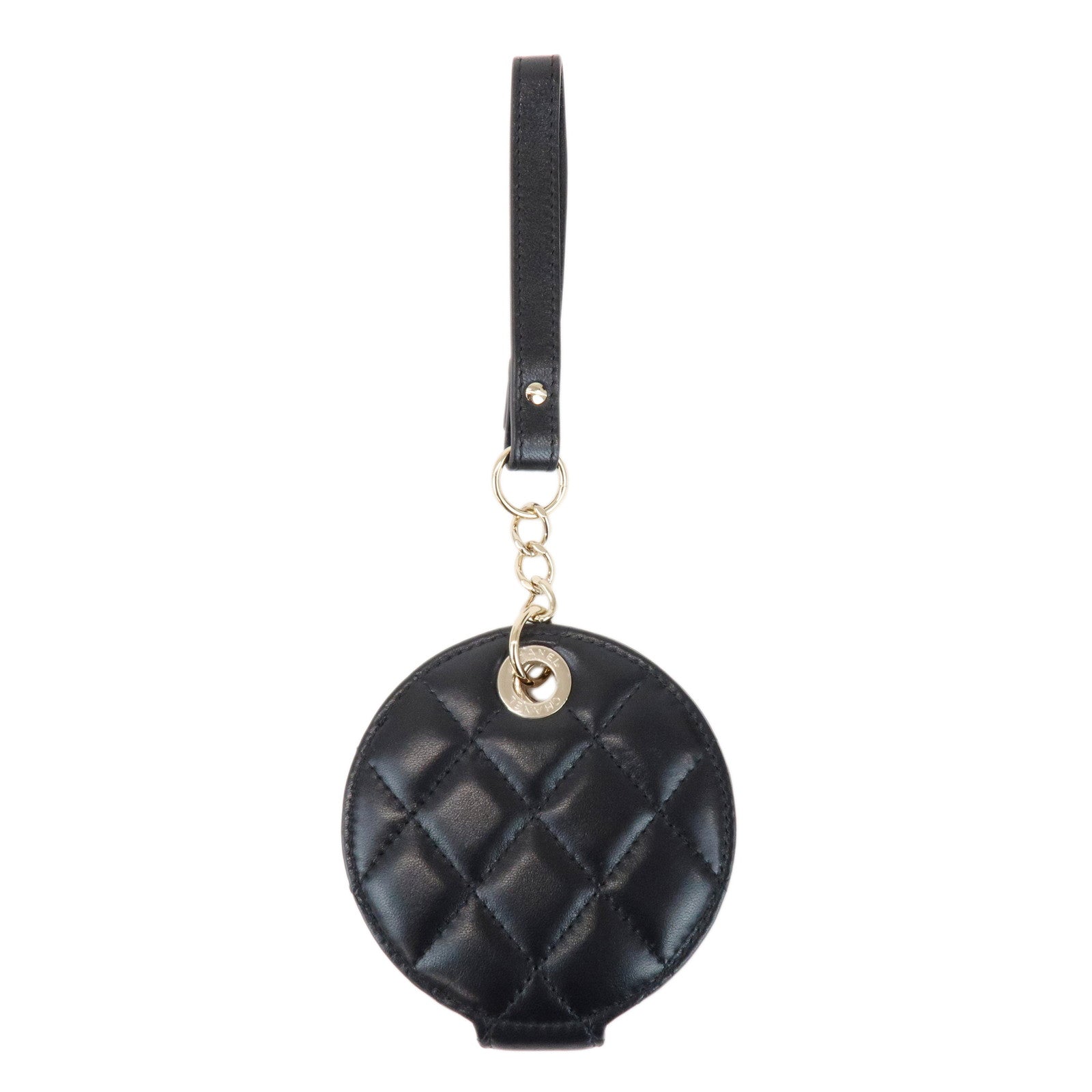 CHANEL Matelasse COCO Mark Lamb Skin Bag Charm Key Chain Black