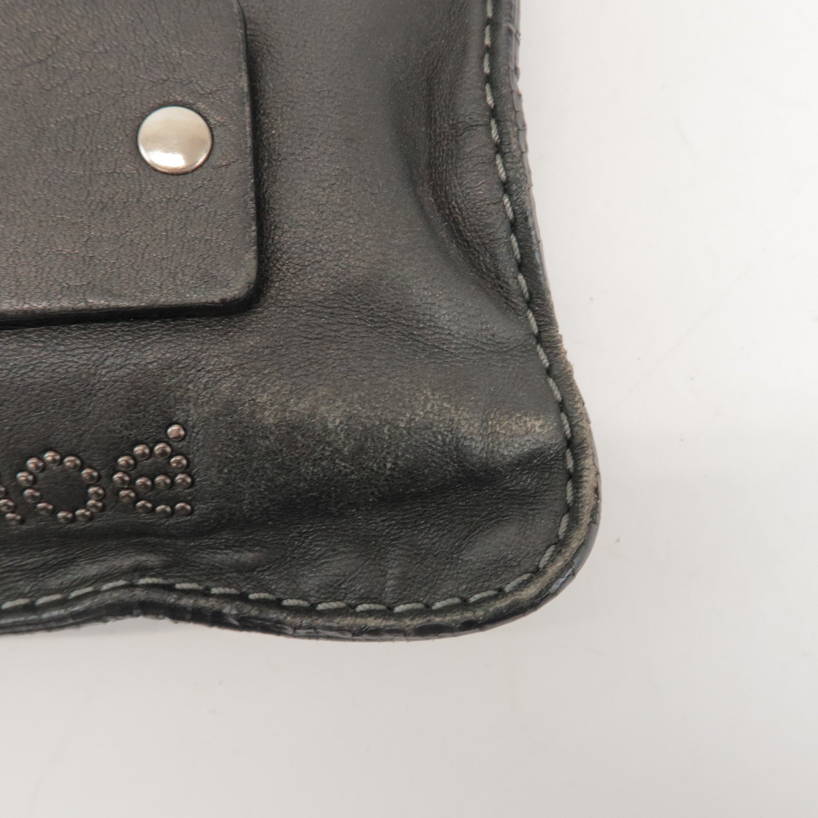 Chloe Leather Drawstring Tote Bag Shoulder Bag Hand Bag Black Studs