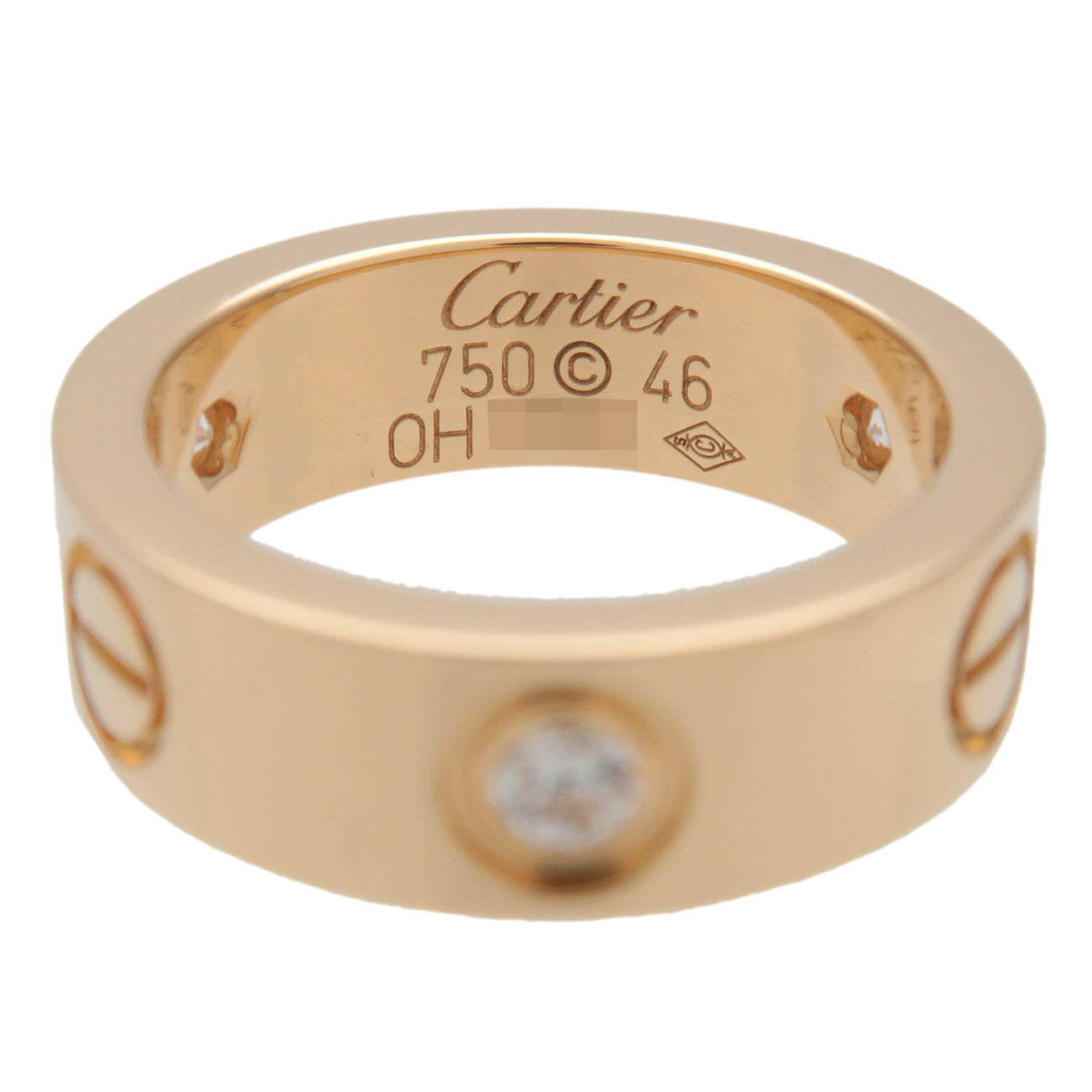 Cartier Love 3P Half Diamond Ring K18 750YG Yellow Gold #46 US3.75