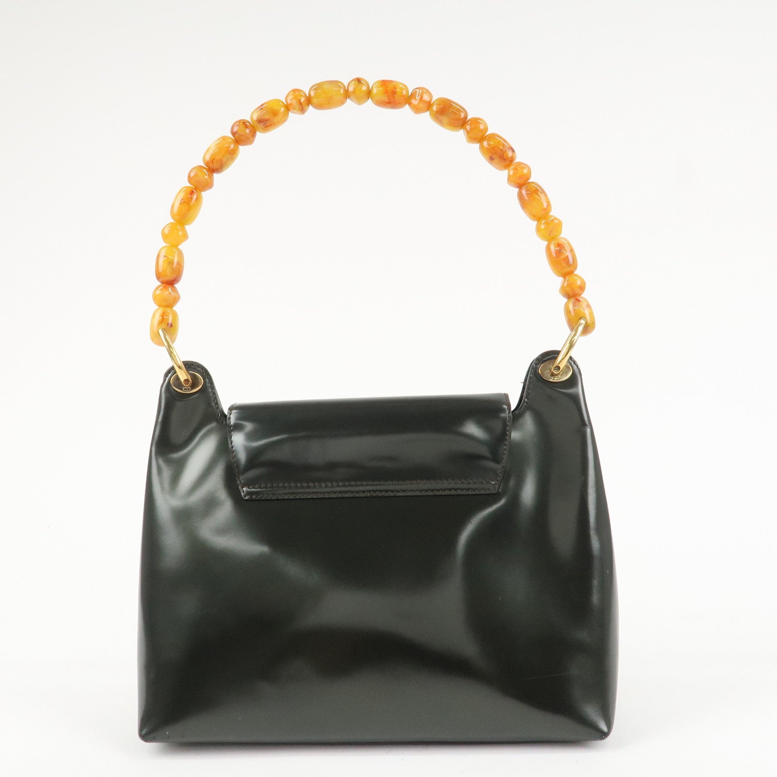 Christian Dior Enamel Leather Maris Pearl Shoulder Bag Hand Bag Khaki Used