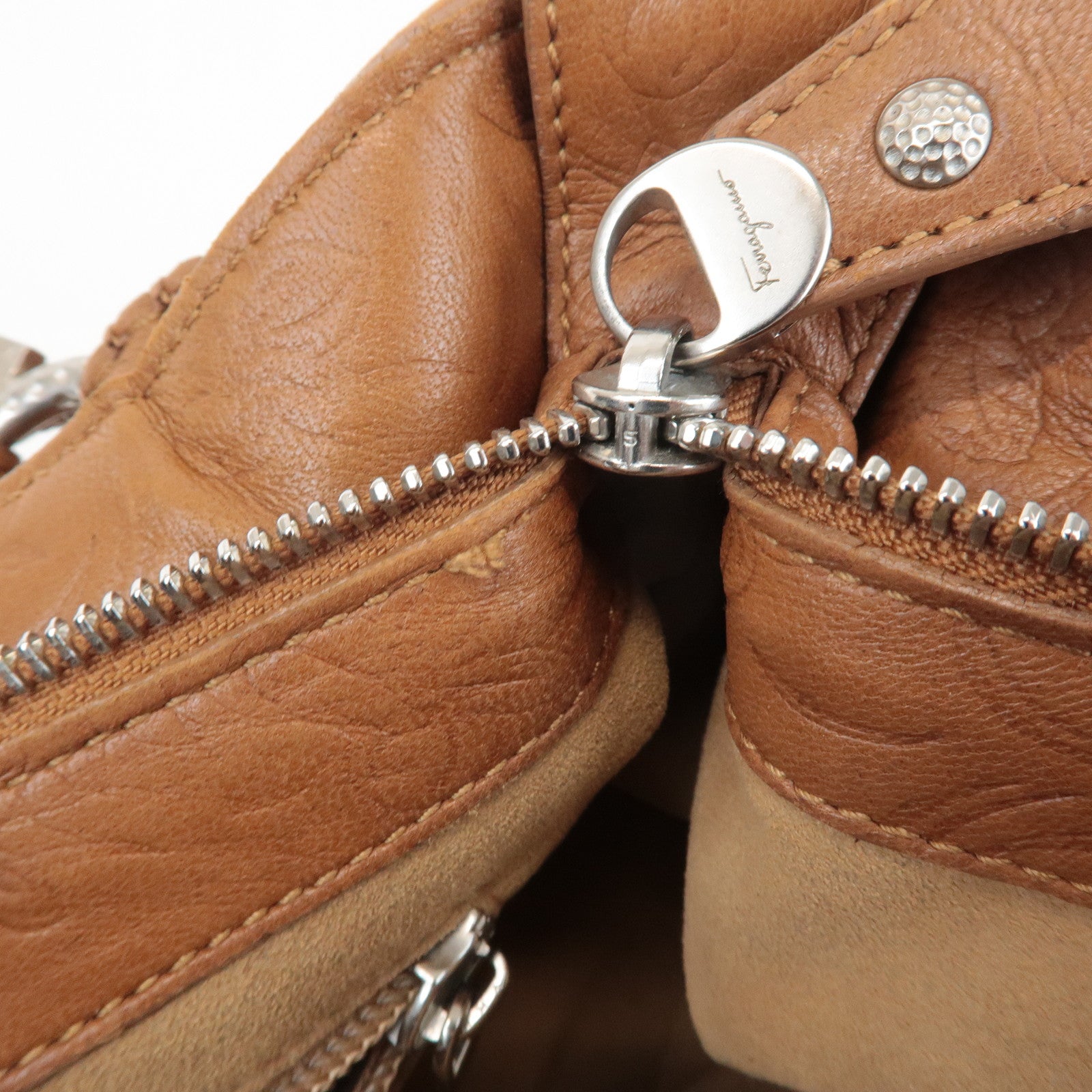 Ferragamo Ganchini Leather Shoulder Bag Hand Bag Brown Used