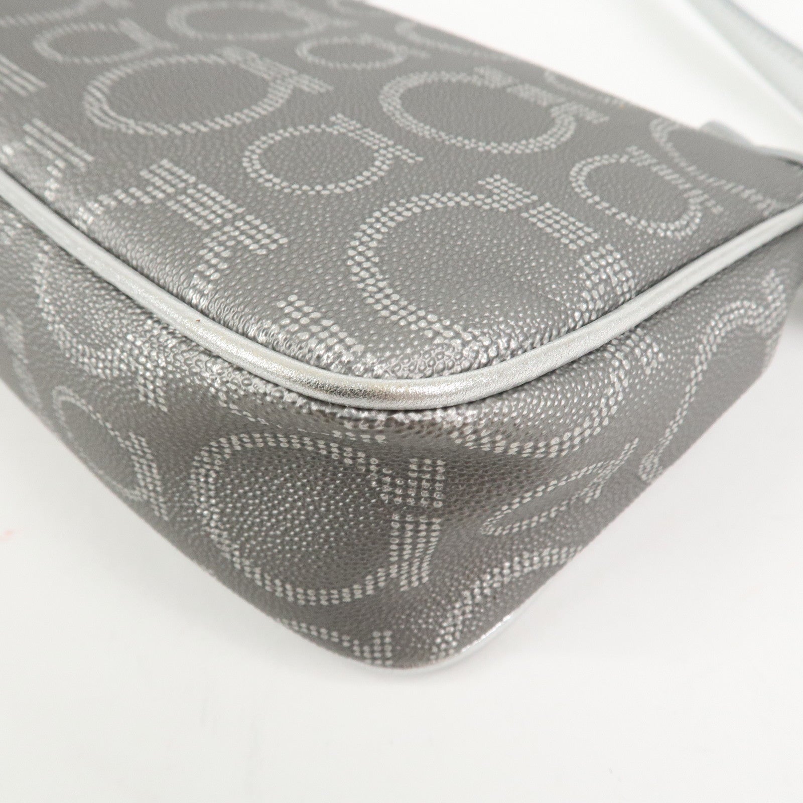 Ferragamo Gancini Logo Leather Shoulder Bag Hand Bag Silver
