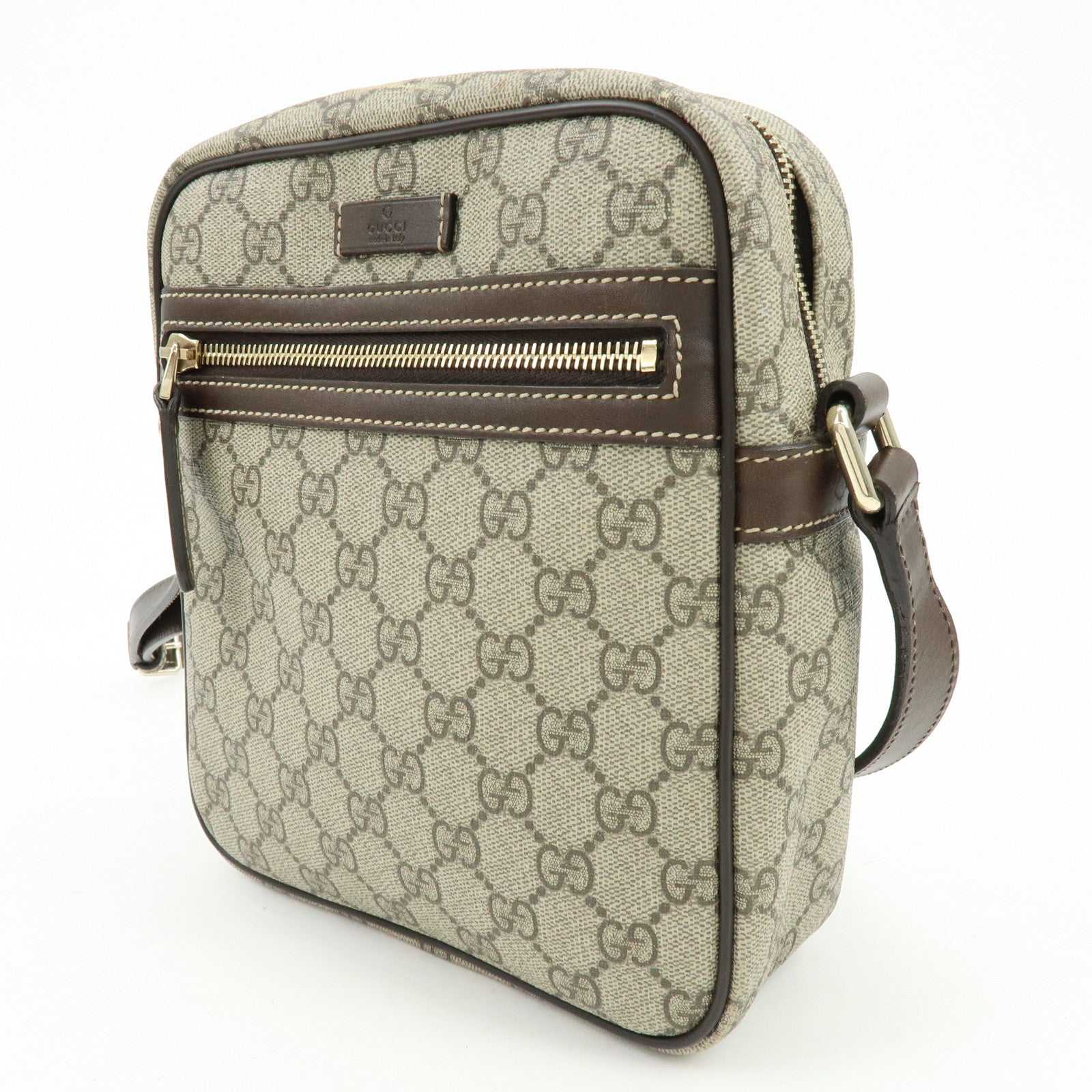 GUCCI GG Supreme Leather Shoulder Crossbody Bag Beige Brown 233268