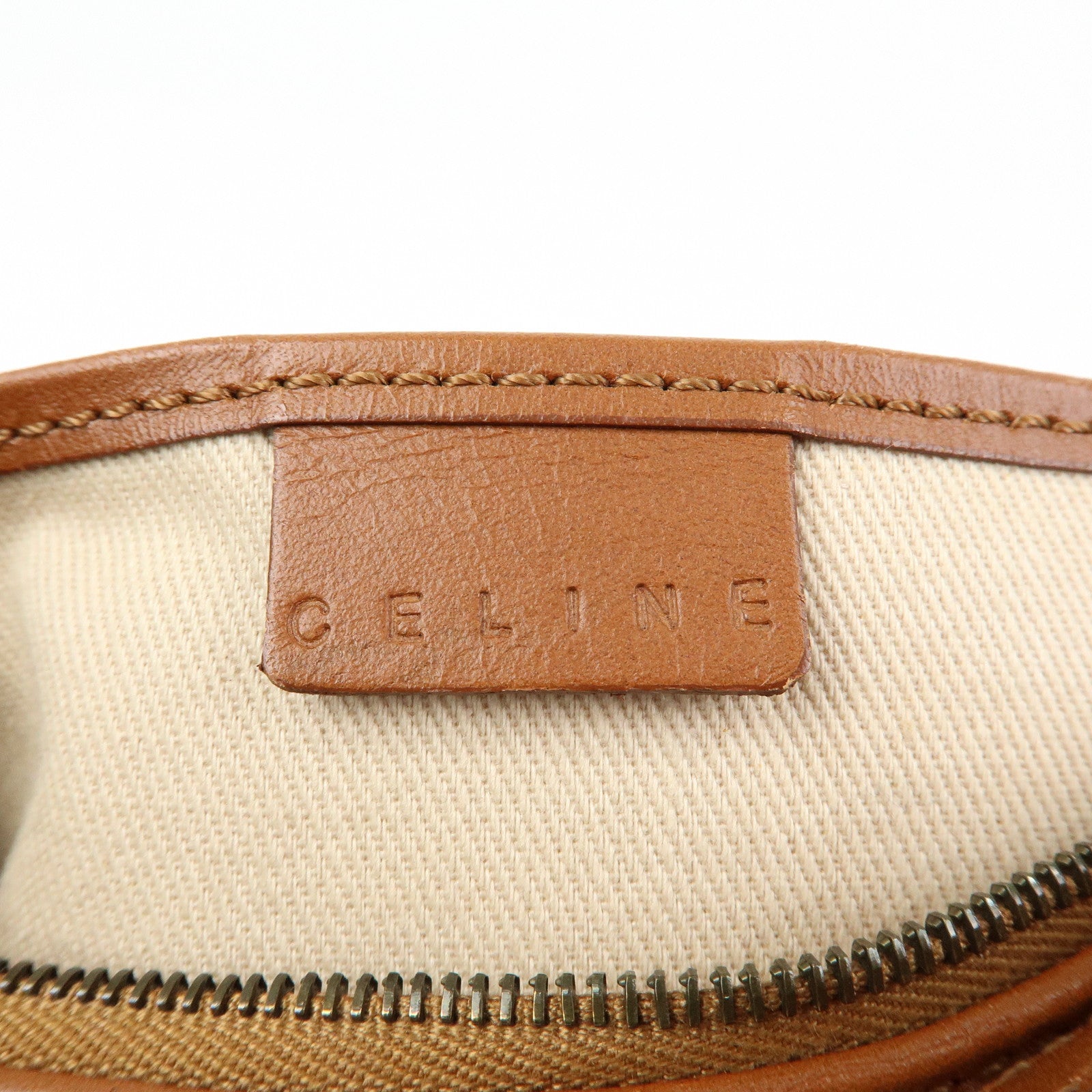 CELINE Canvas Leather Mini Hand Bag Brown Beige