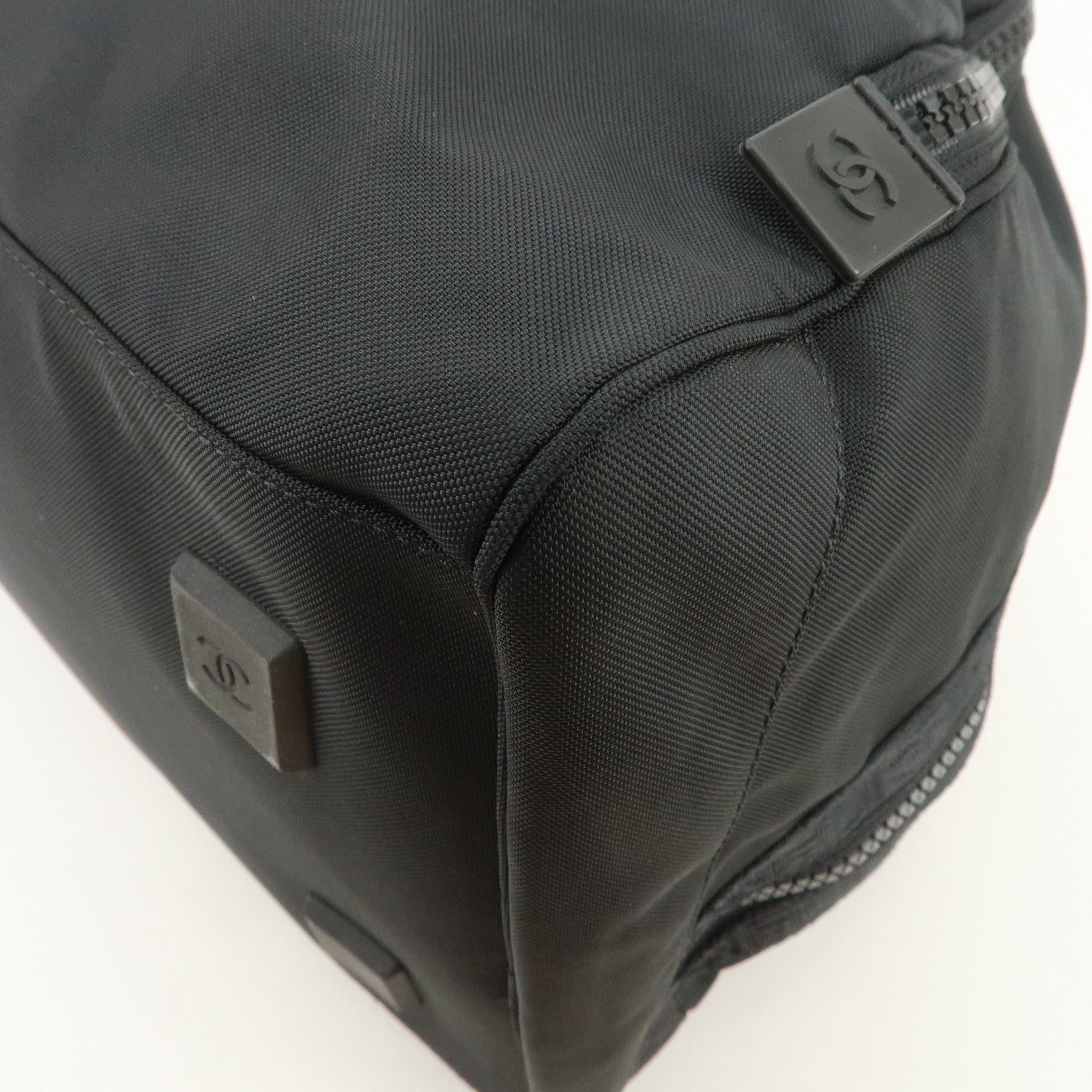 CHANEL Sports Line COCO Mark Nylon Boston Bag Hand Bag Black