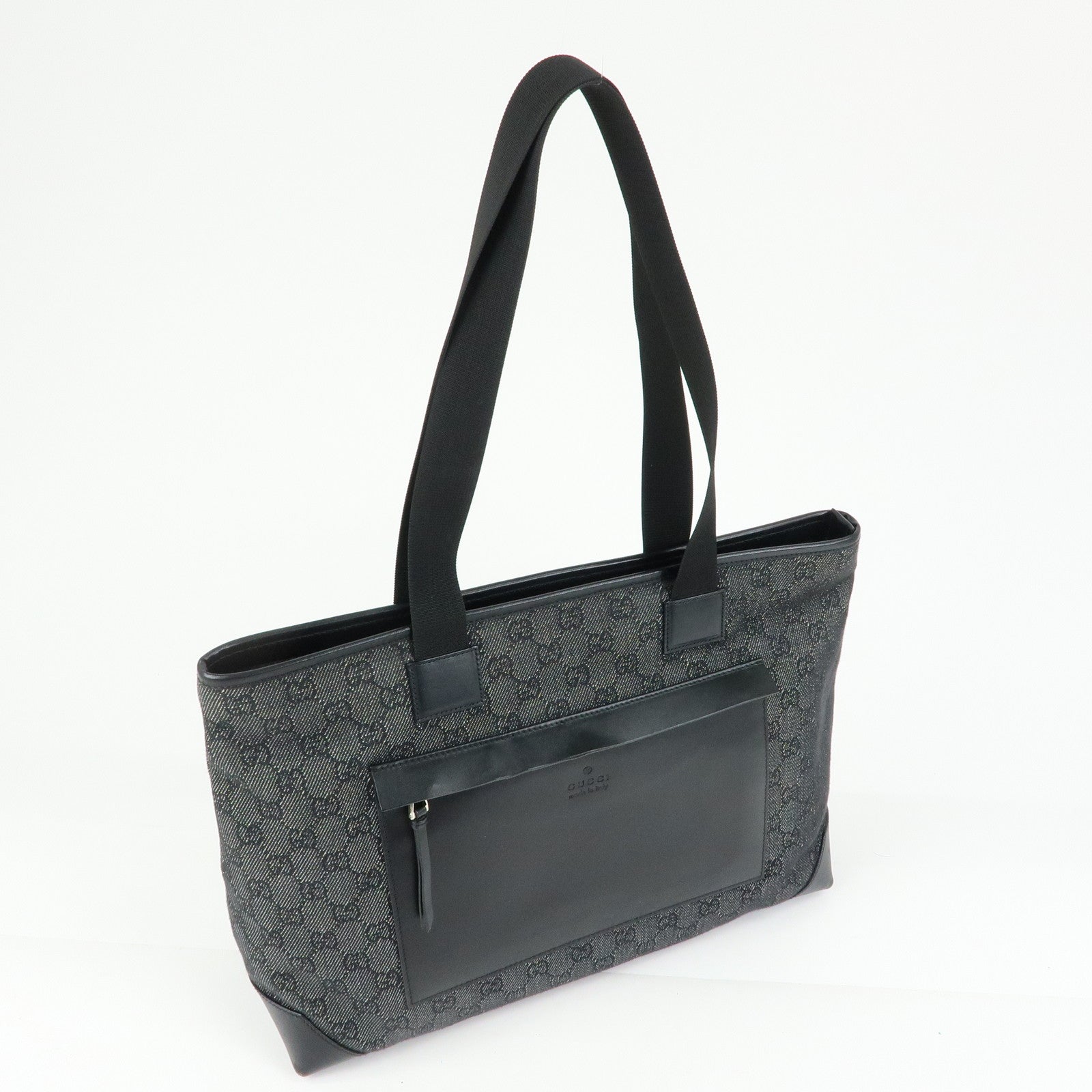 GUCCI GG Denim Leather Tote Bag Shoulder Bag Black 34339