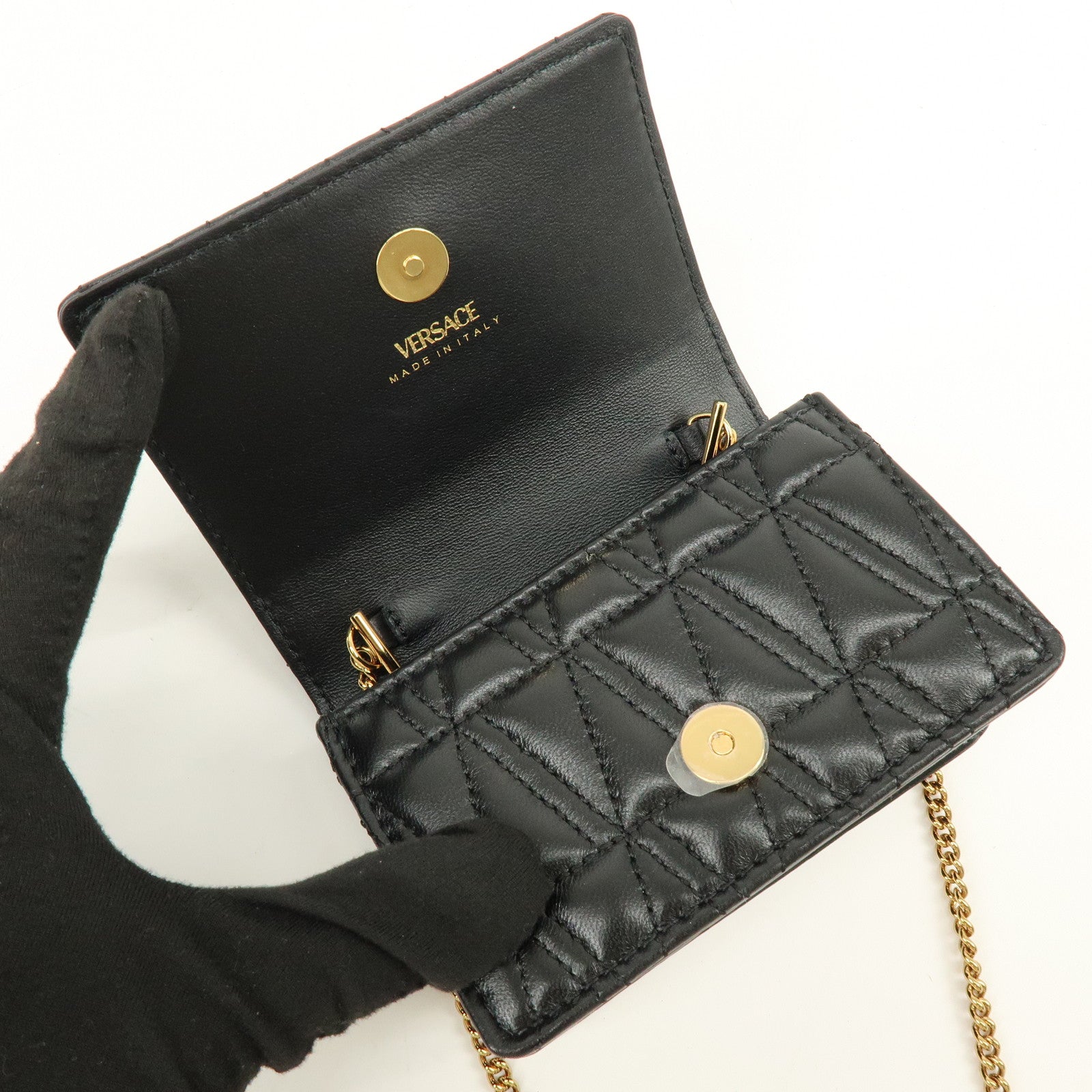 VERSACE Virtus Leather Chain Shoulder Bag Crossbody Bag Black