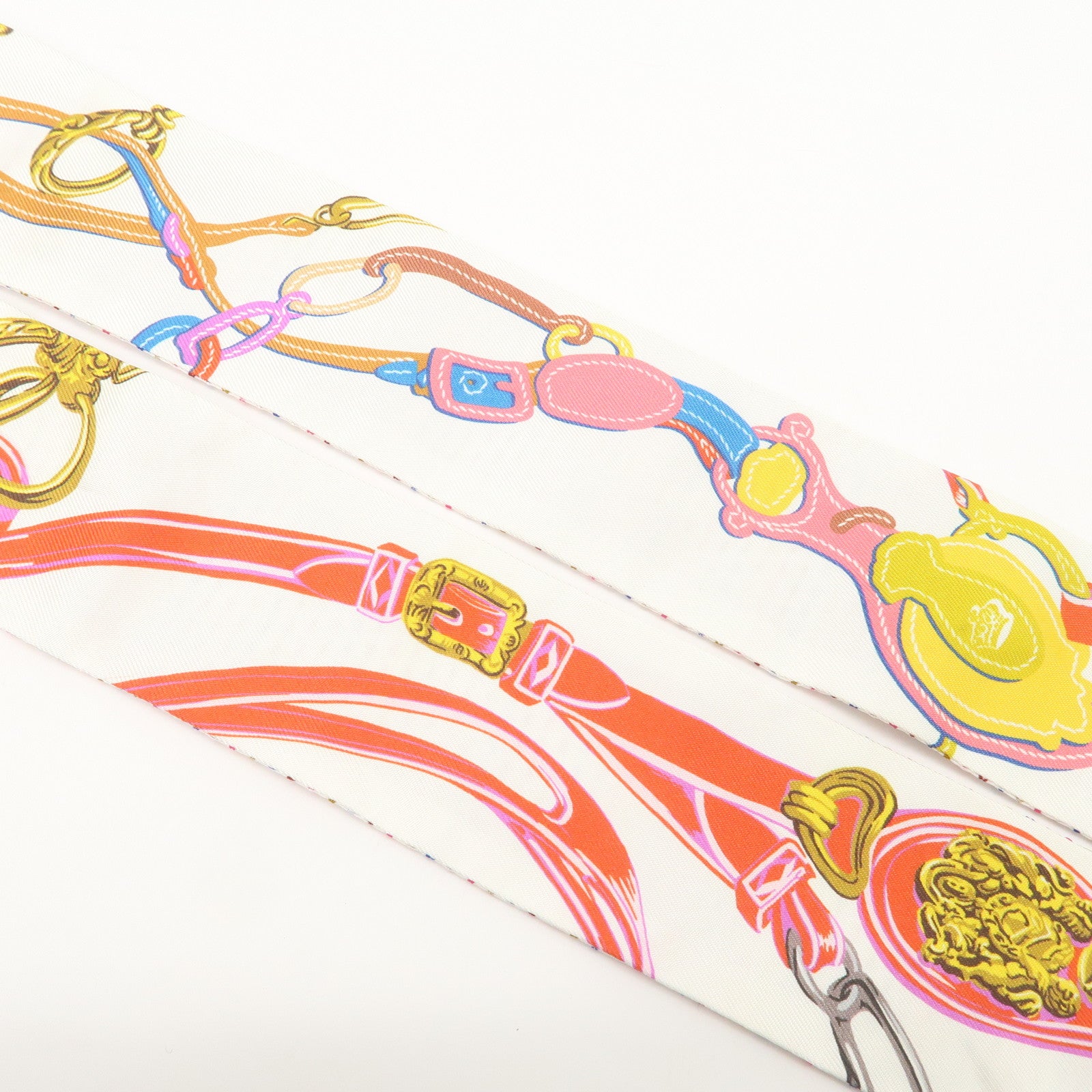 HERMES Twilly Silk 100％ Scarf BRIDES de GALA White Multicolor