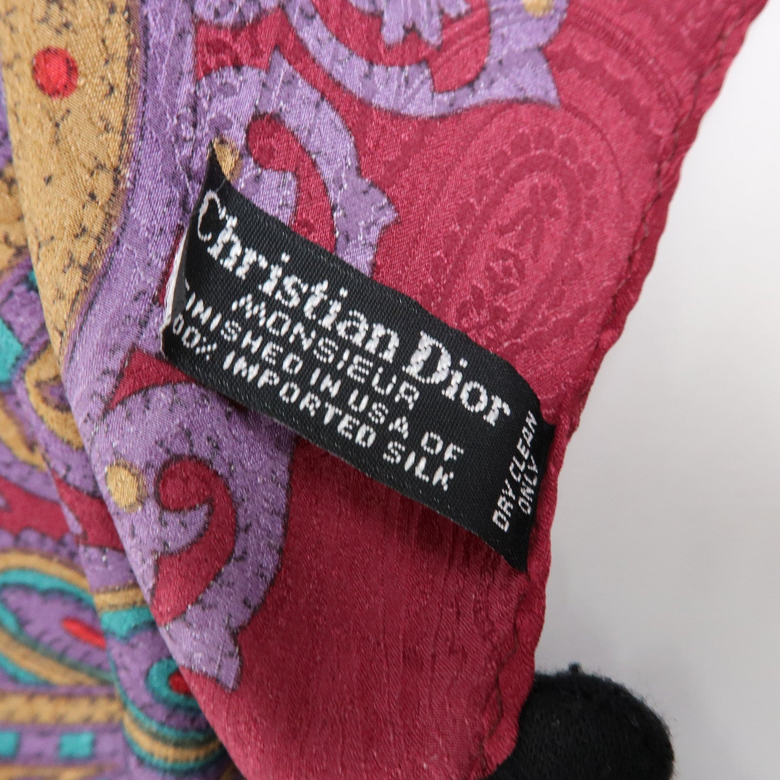 Christian Dior Silk 100% Scarf Paisley Pattern Bordeaux Purple