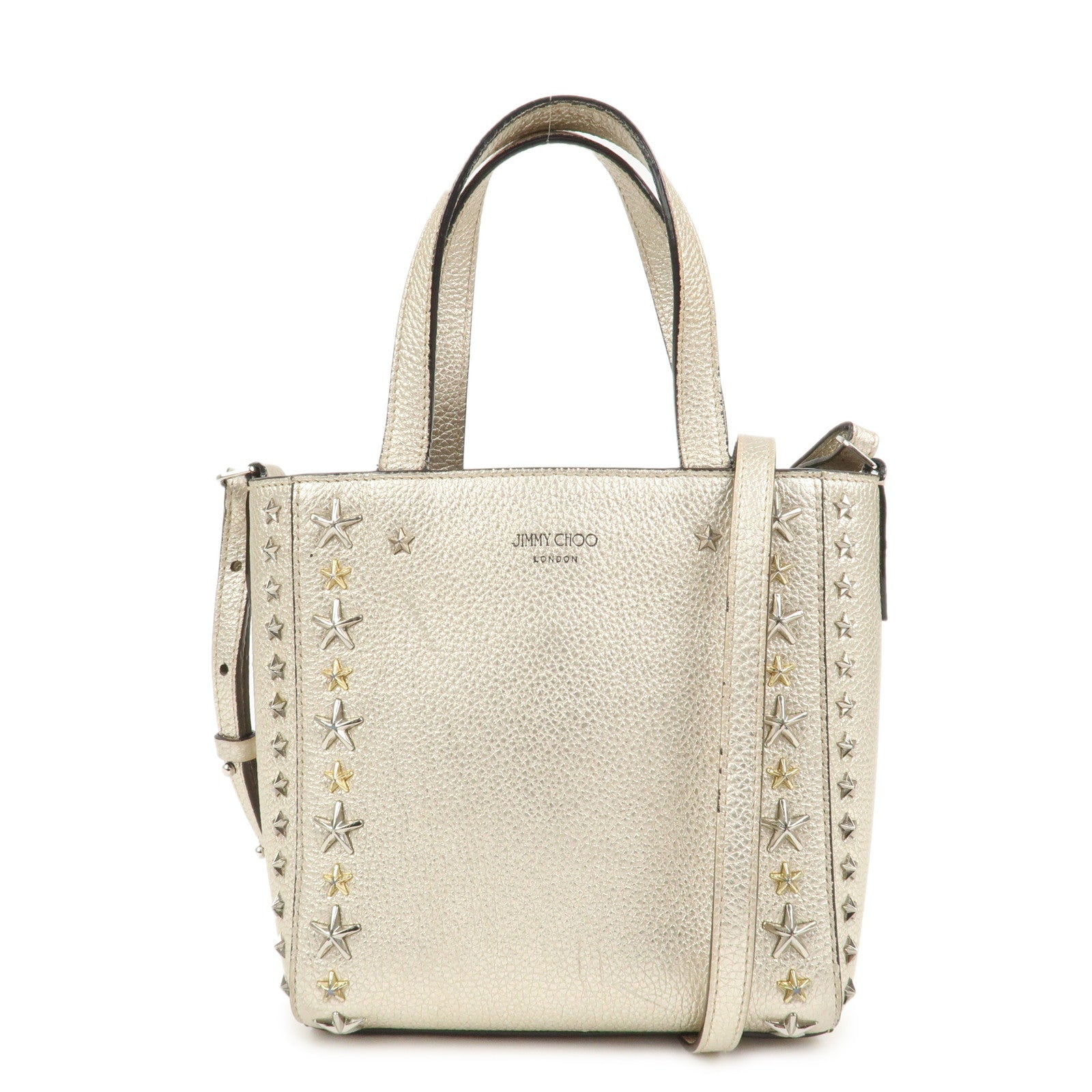 JIMMY CHOO Studs Leather 2Way Bag Hand Bag Silver