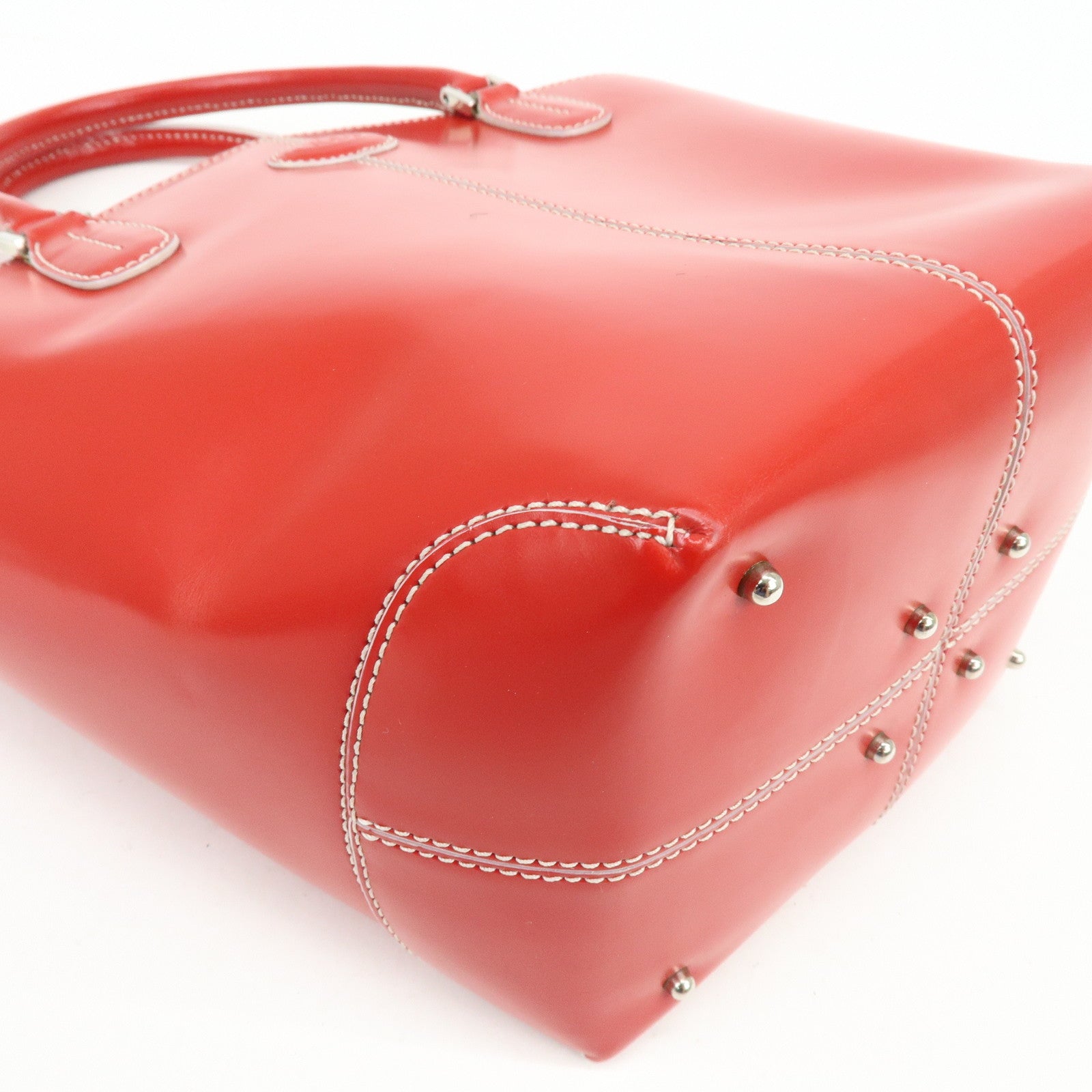 TOD'S Logo Leather Hand Bag Tote Bag Red