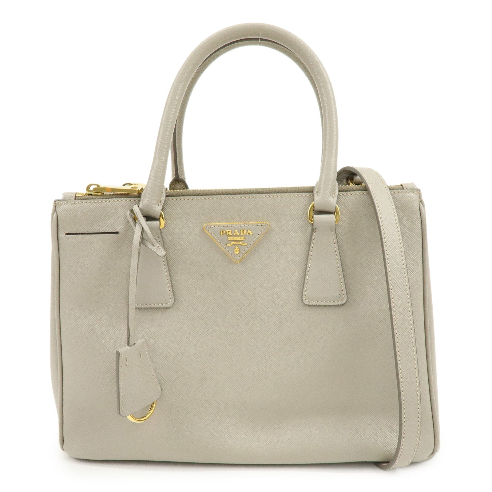 PRADA Triangle Logo Galleria 2Way Bag Shoulder Bag Gray BN2863