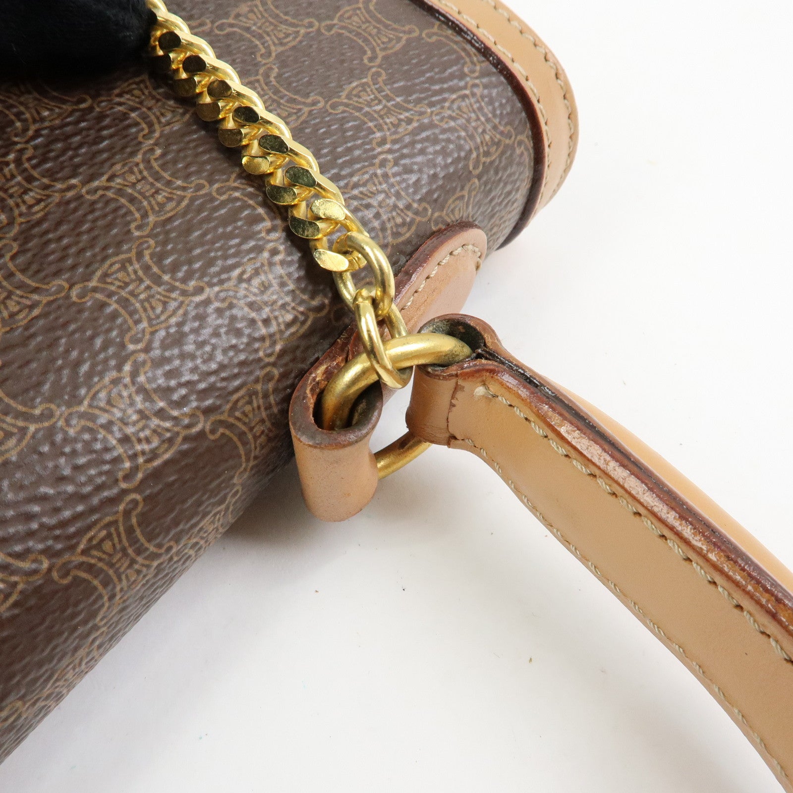CELINE Macadam PVC Leather Hand Bag Top Handle Flap Bag Brown