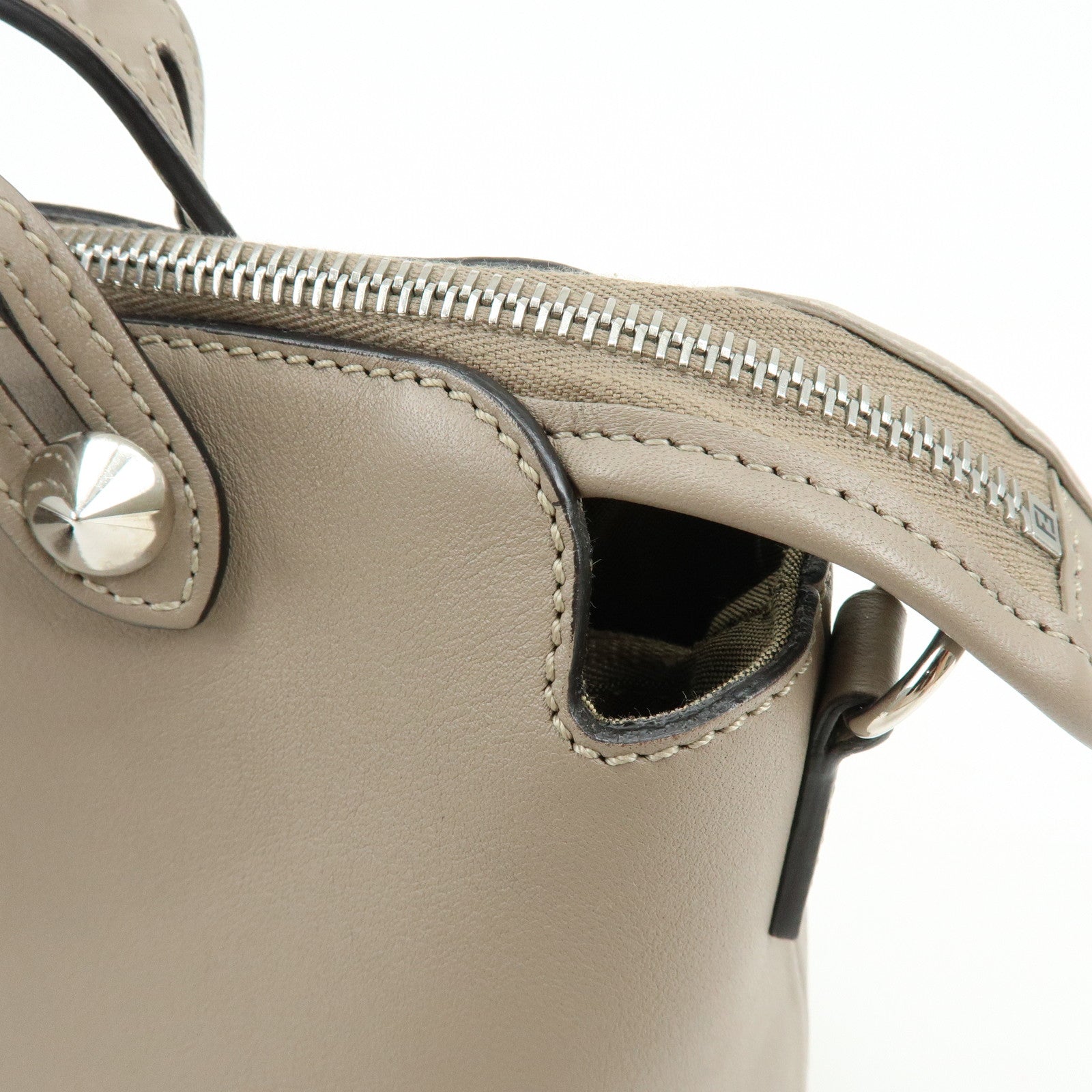 FENDI By The Way Leather 2Way Hand Bag Shoulder Bag Greige 8BL146