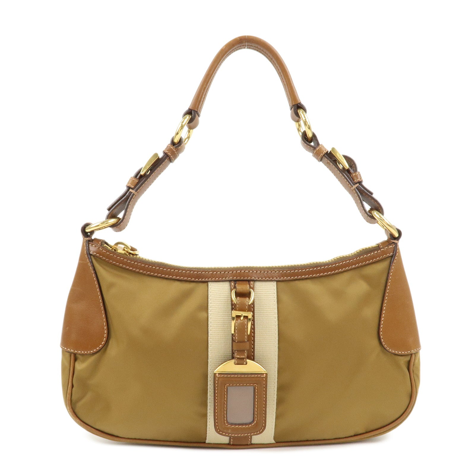 PRADA Triangle Logo Nylon Leather Shoulder Bag Brown BR3043