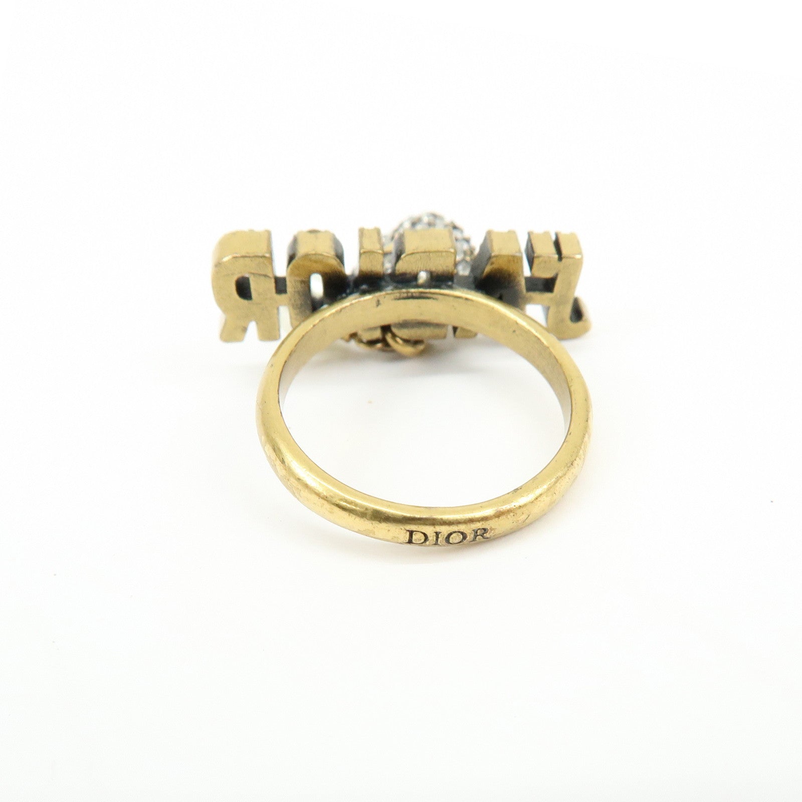 Christian Dior J'Adior Metal Rhinestone Ring Size S Gold