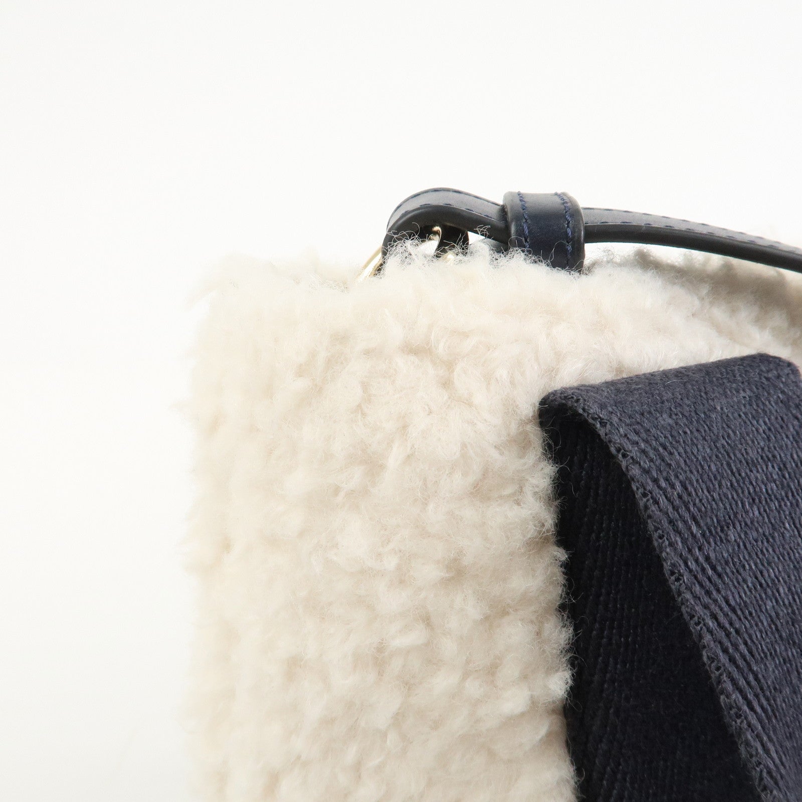 Chloe Fur Leather 2Way Bag Shoulder Bag Hand Bag Ivory Navy