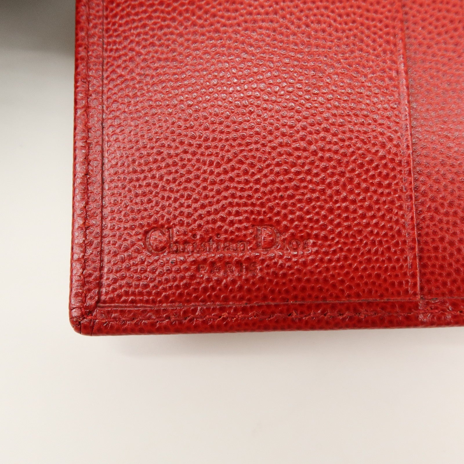 Christian Dior Logo Leather Bi-fold Compact Wallet Red