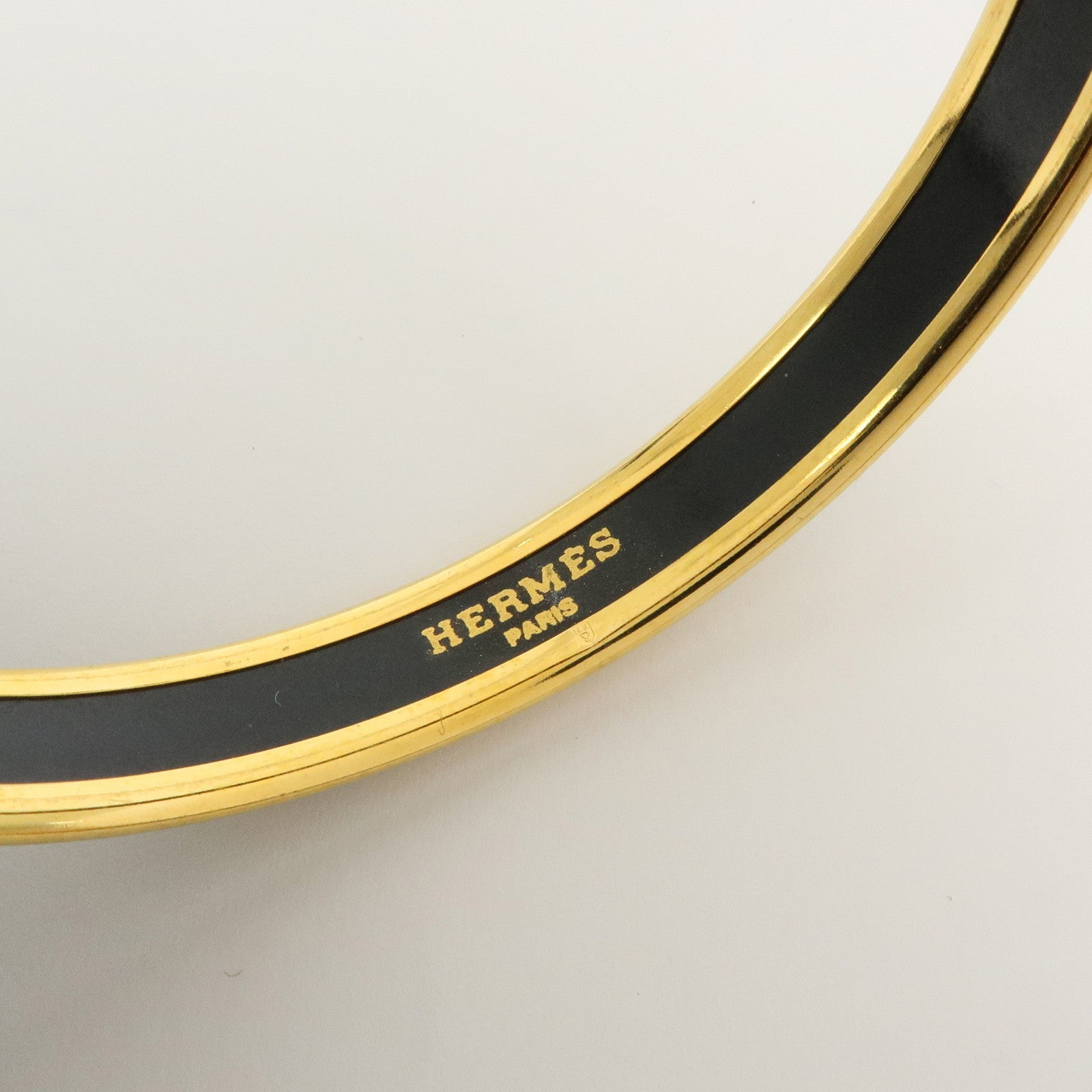 HERMES Email PM Plated Bracelet Bangle Gold Dark Green