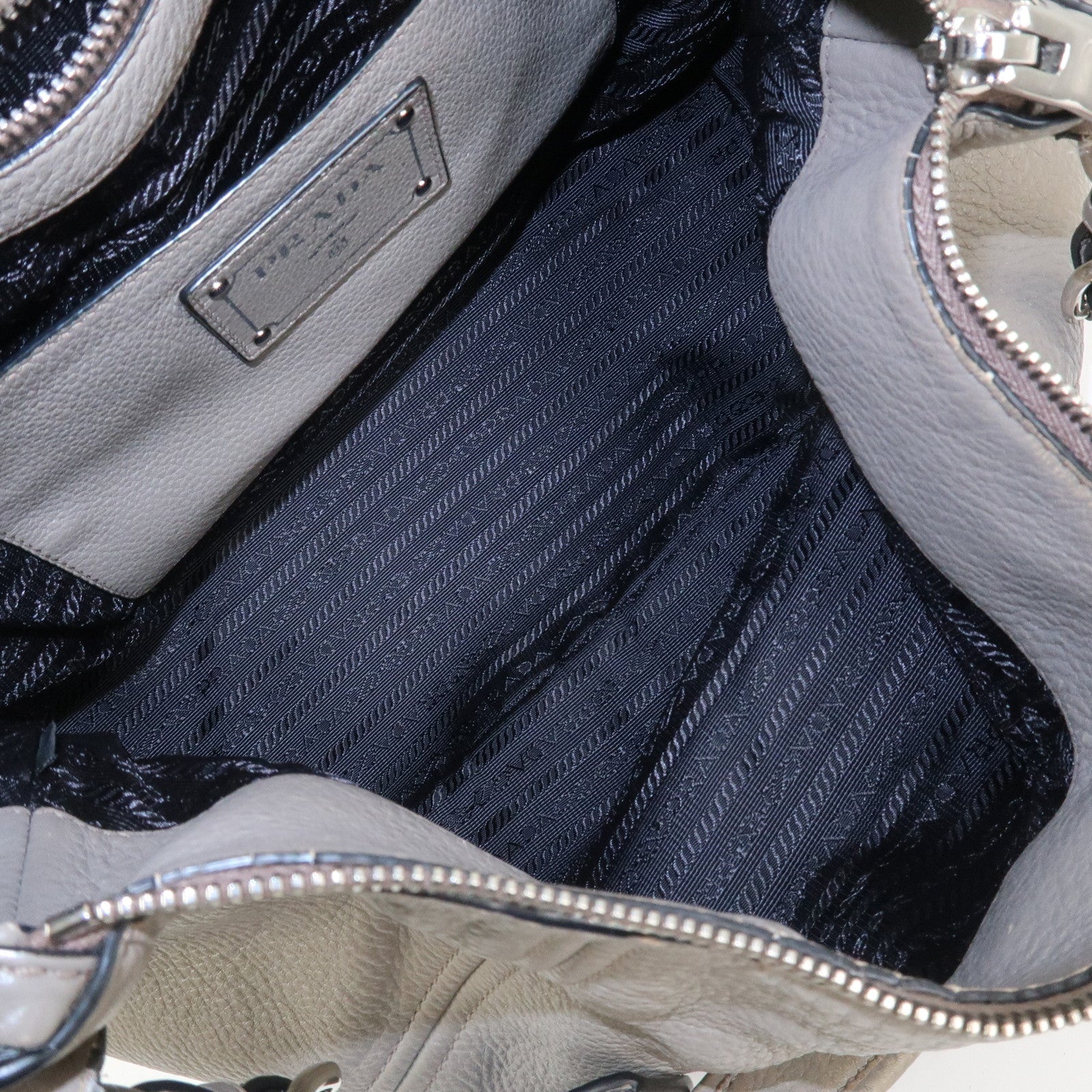 PRADA Leather Shoulder Bag Hand Bag Gray BR5096