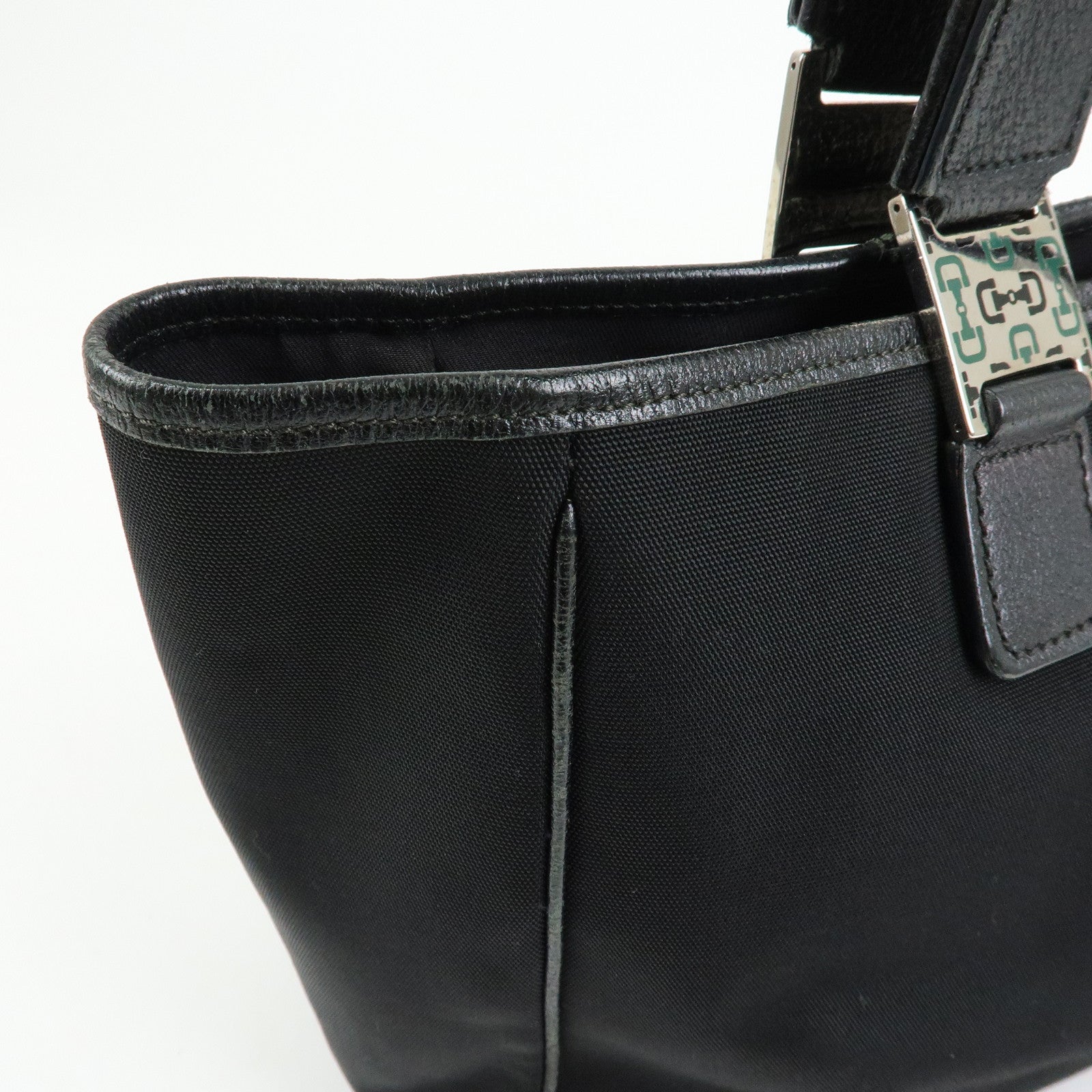 GUCCI Sherry Nylon Leather Tote Bag Hand Bag Black 145758