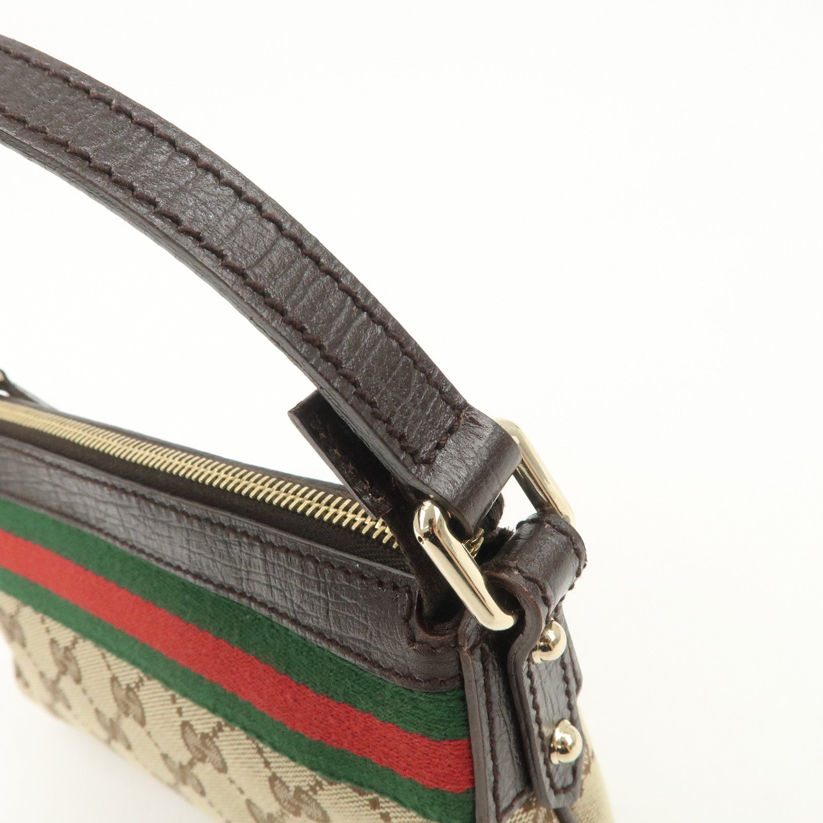 GUCCI Sherry GG Canvas Leather Hand Bag Pouch Boots Bag Charm 145970 Used