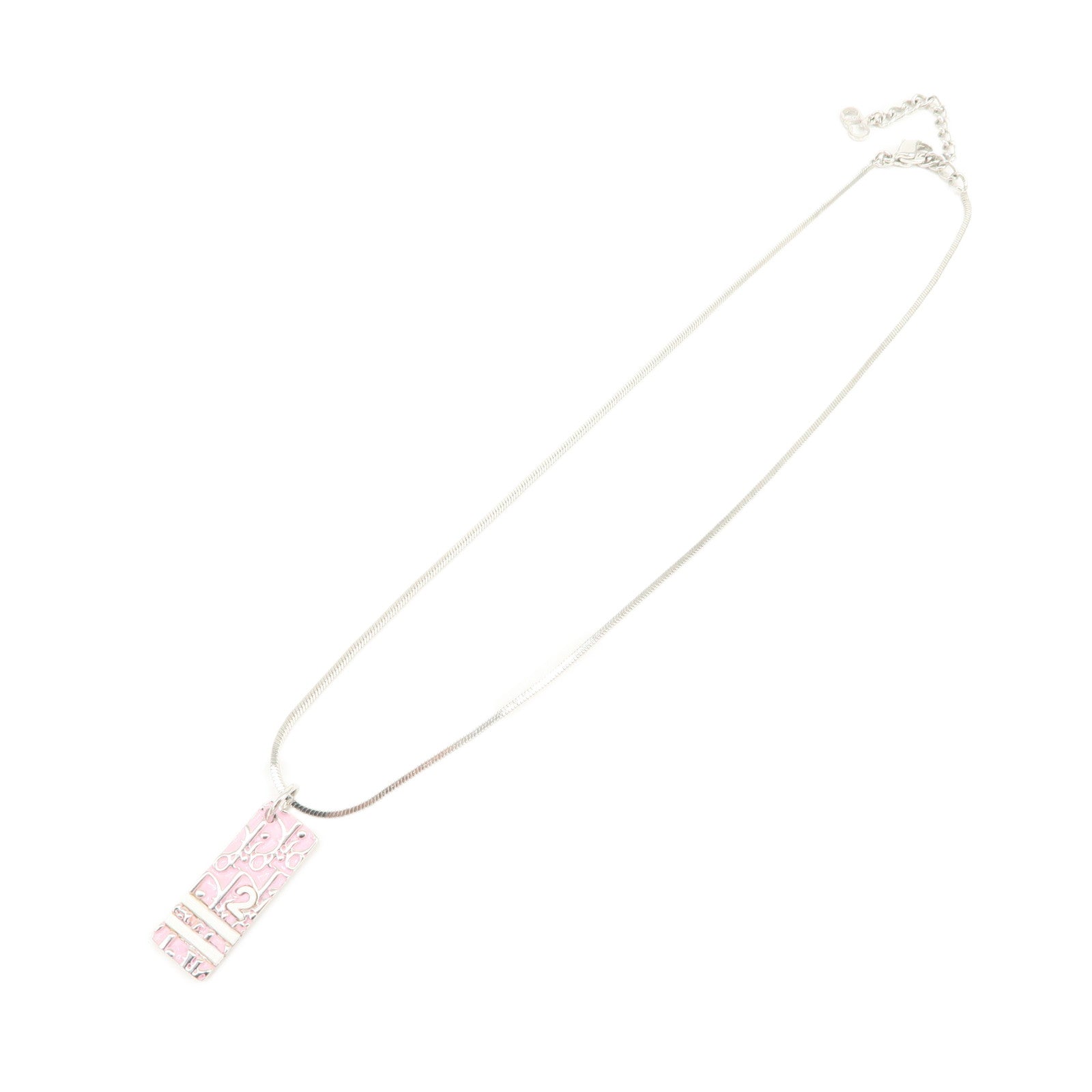 Christian Dior Trotter Logo Metal Necklace Pink Silver