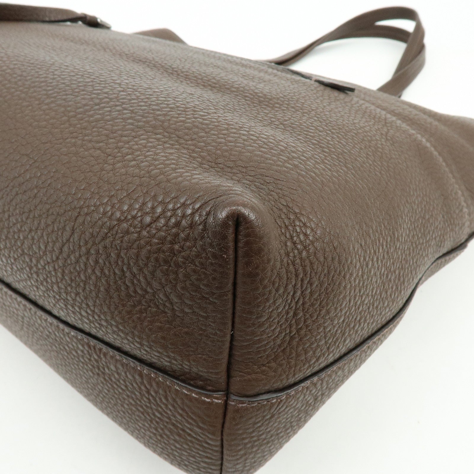 MIU MIU Logo Leather Tote Bag Shoulder Bag Hand Bag Dark Brown