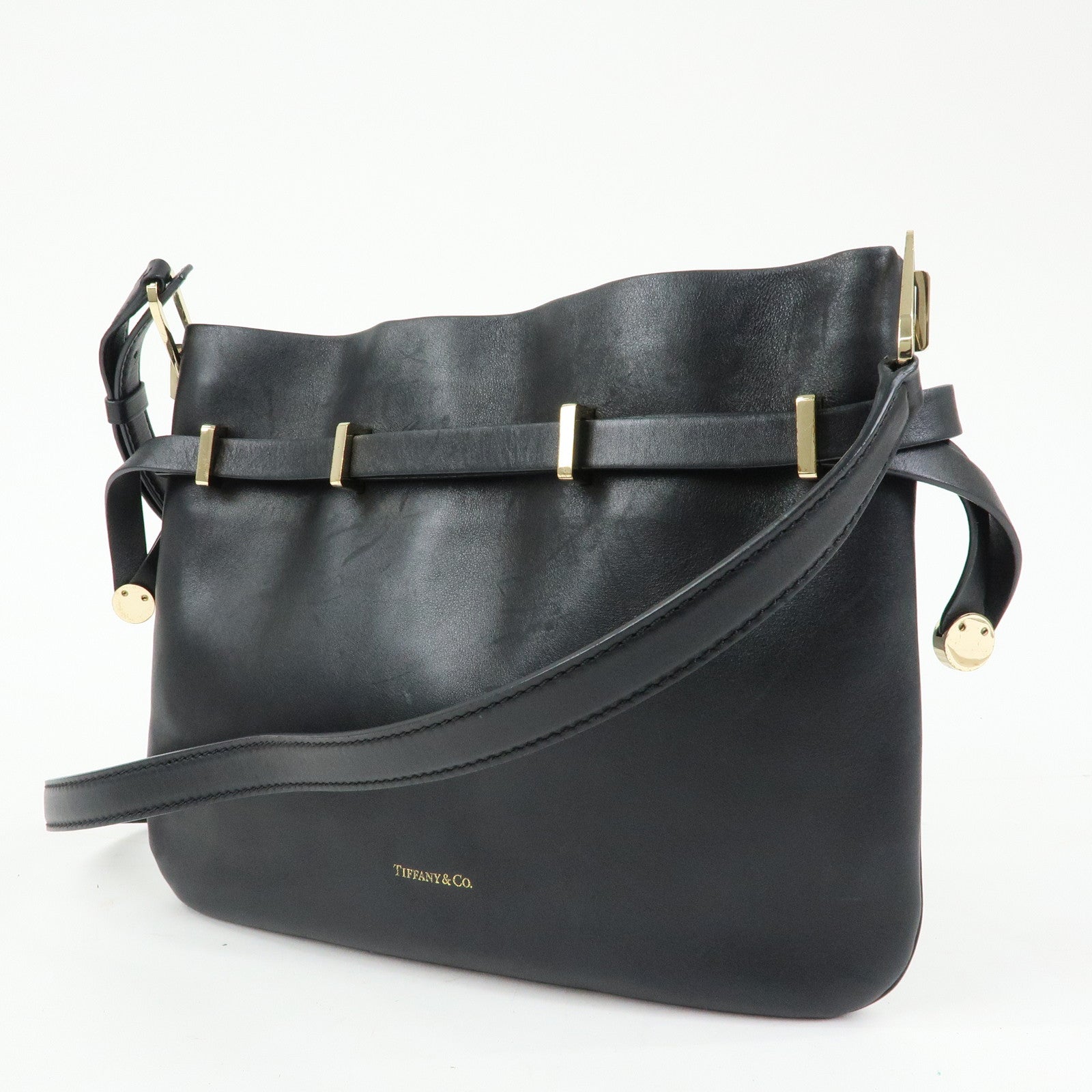 Tiffany & Co Logo Leather Shoulder Bag Crossbody Bag Black