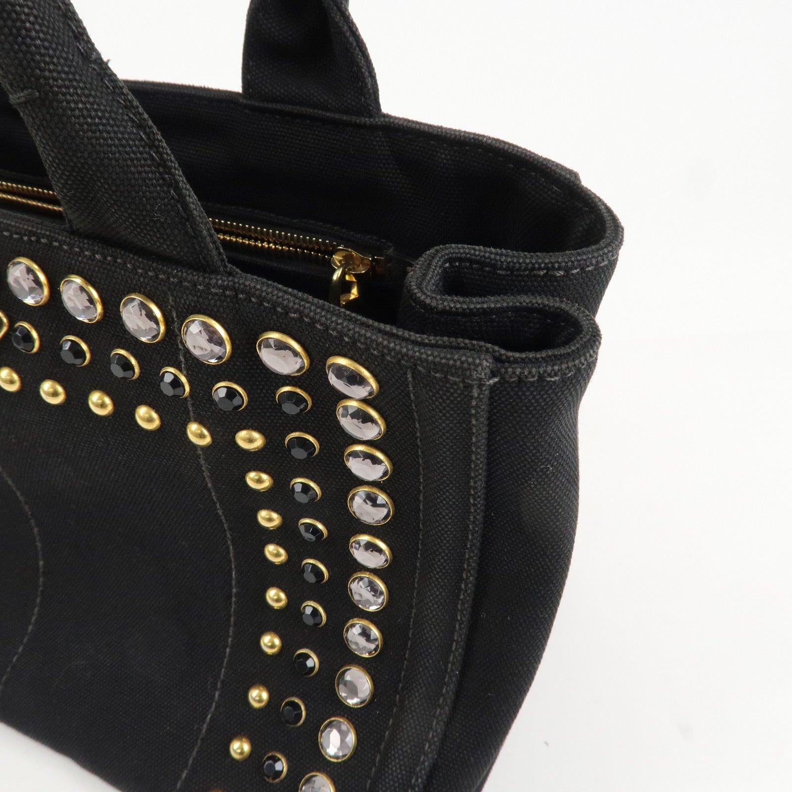 PRADA Canapa Mini Canvas 2Way Hand Bag Tote Bag Black 1BG439 Used