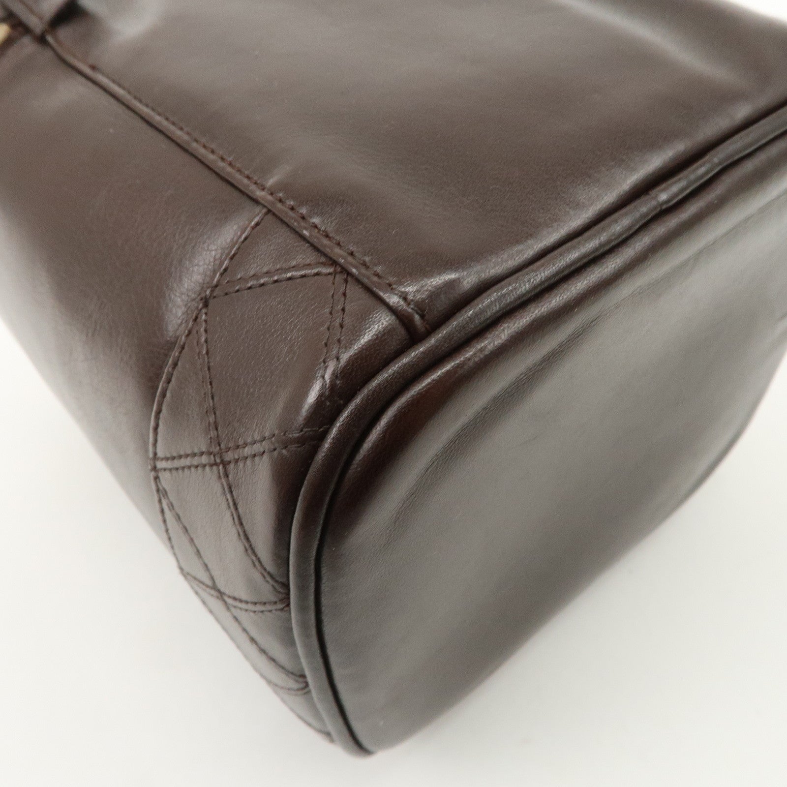 CHANEL COCO Mark Leather Vanity Bag Hand Bag Cosmetic Bag Brown A01998