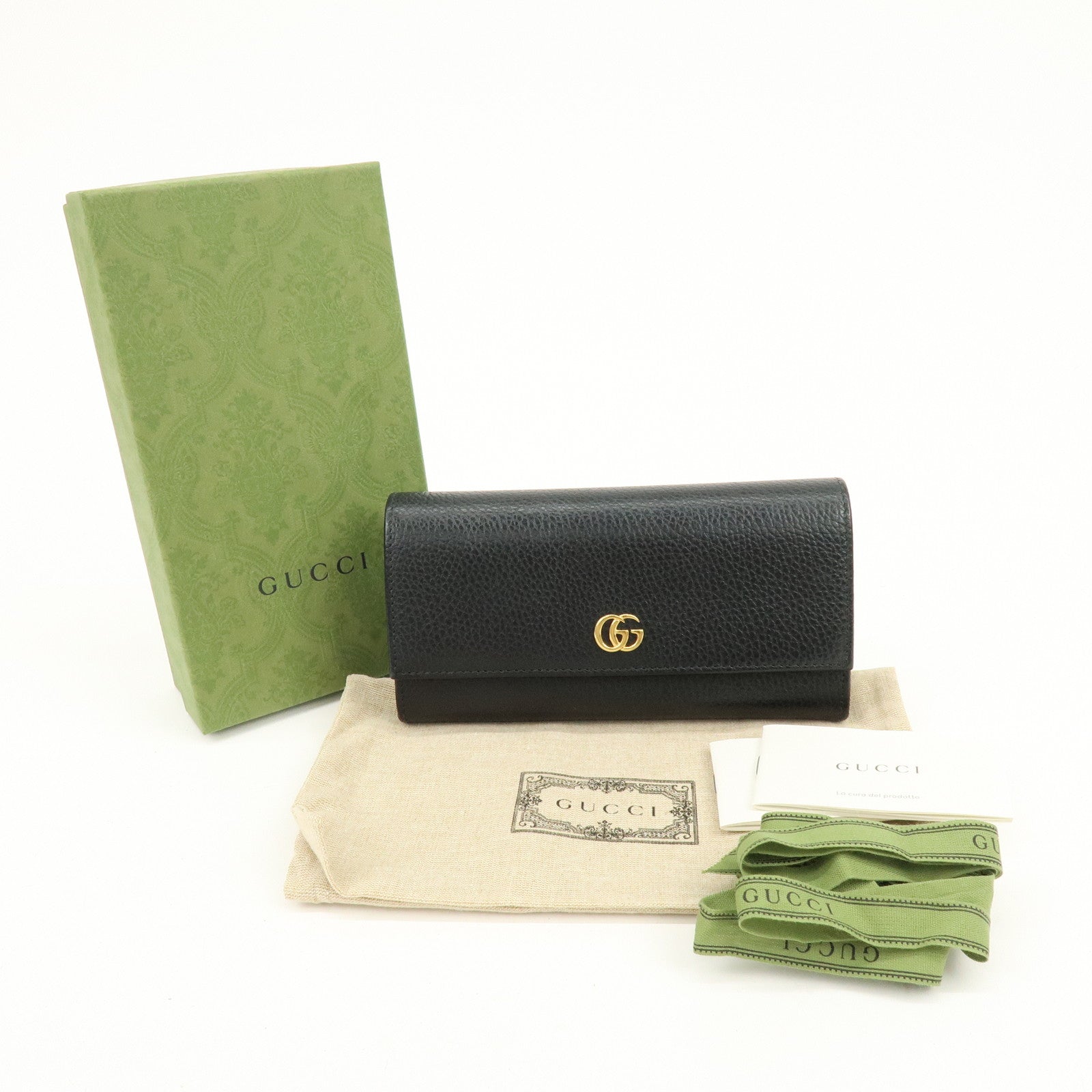 GUCCI GG Marmont Leather Long Flap Wallet Black 456116