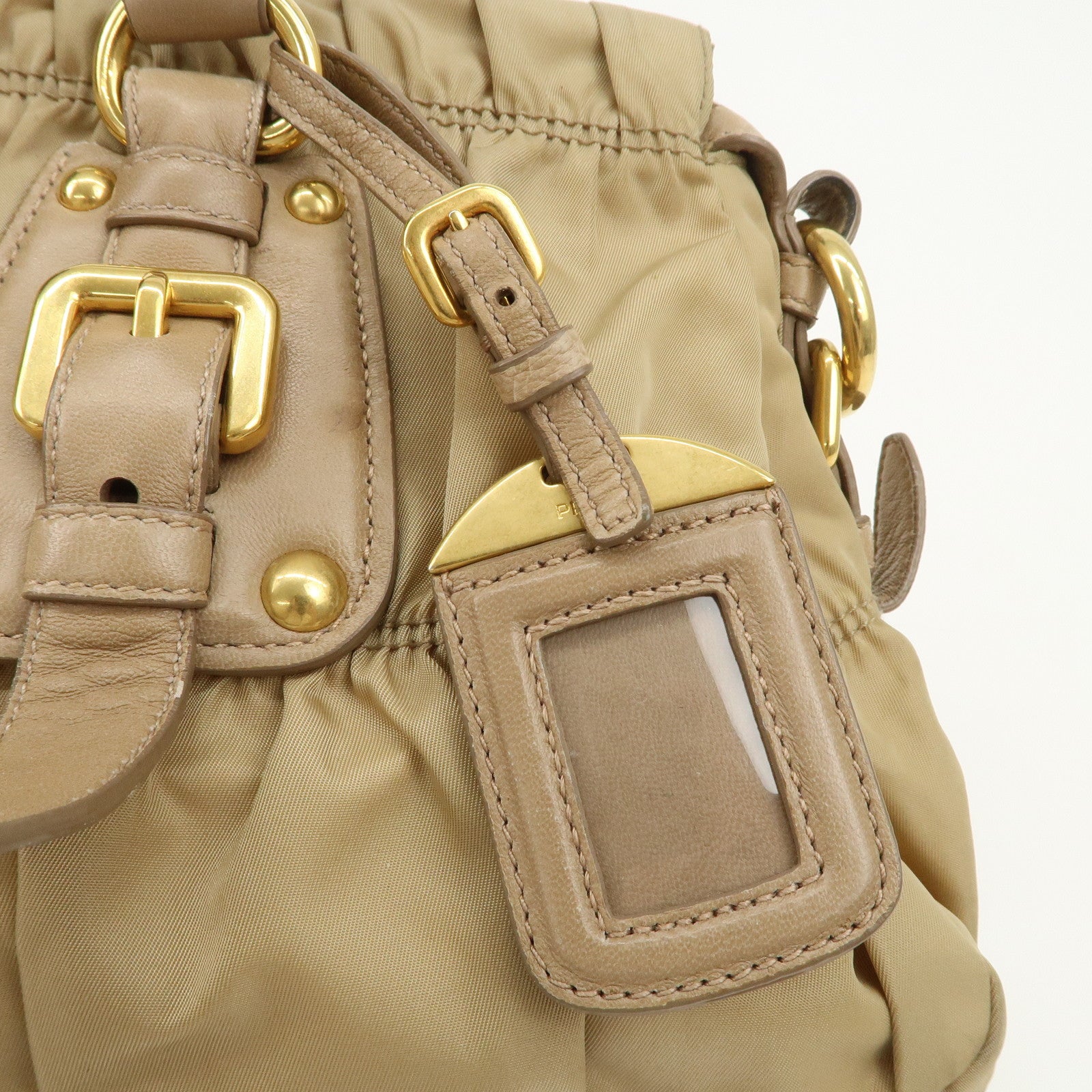 PRADA Logo Nylon Leather 2Way Shoulder Bag Hand Bag Beige BN1407