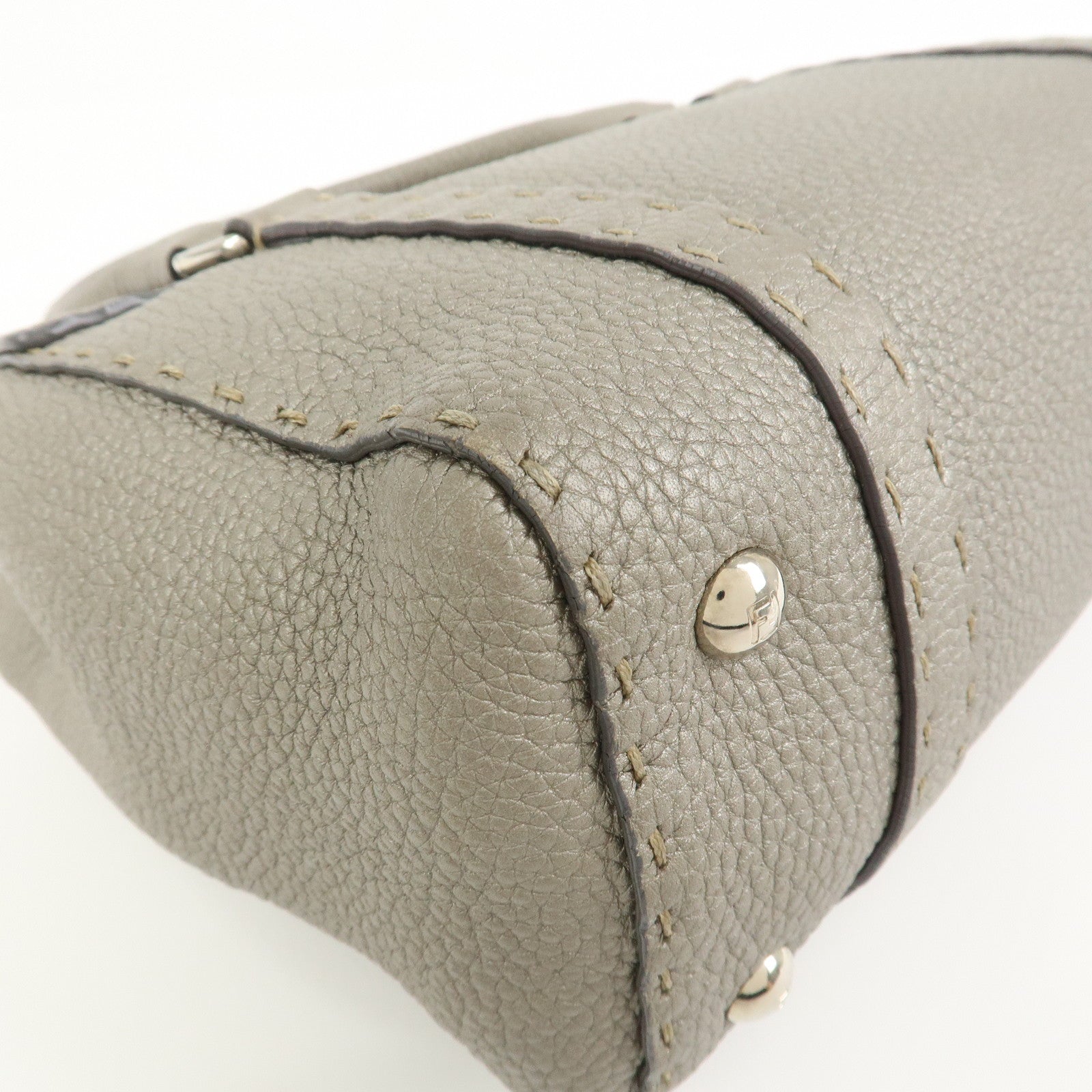 FENDI Seleria Mini Linda Leather Hand Shoulder Bag Greige 8BR486
