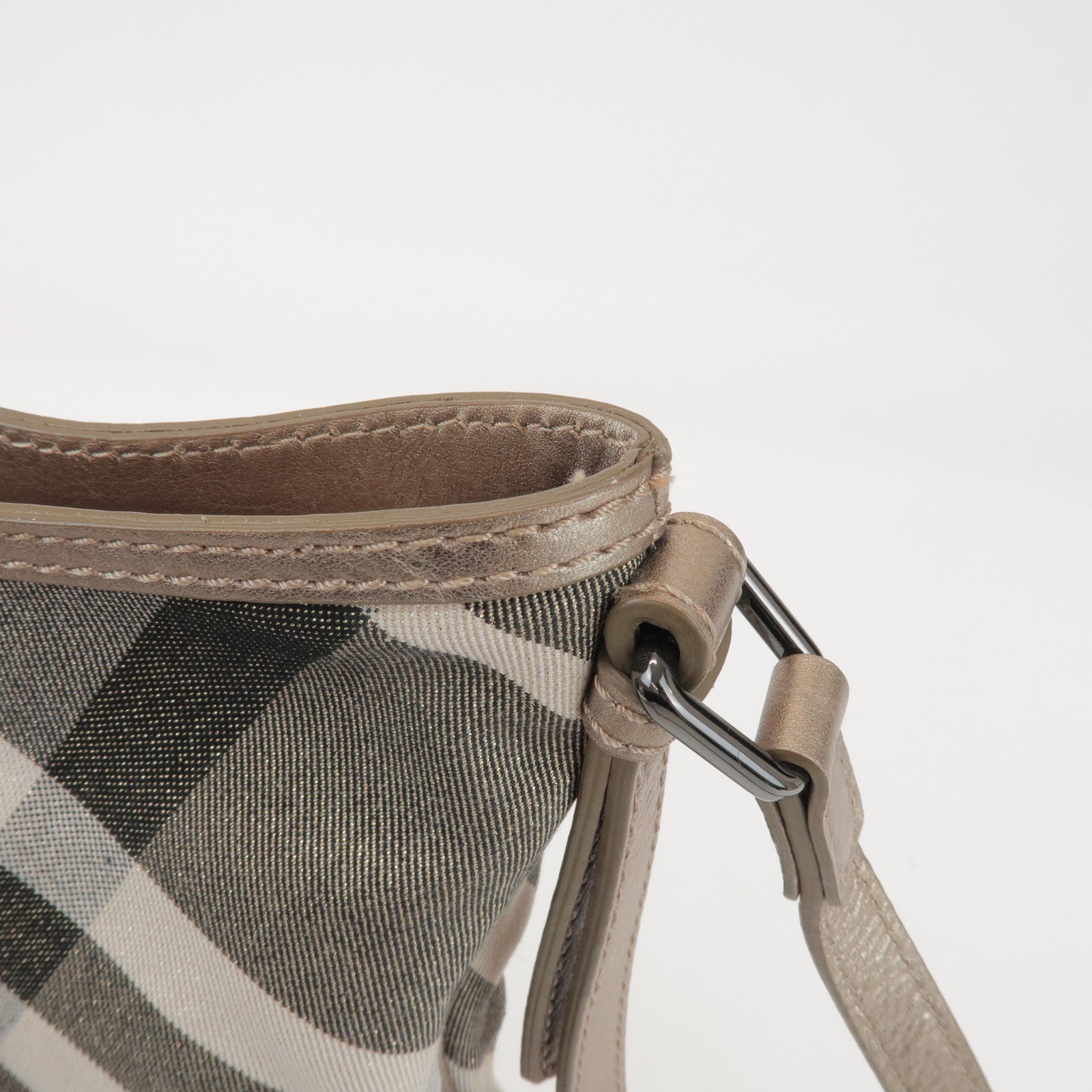 BURBERRY Canvas Leather Plaid Shoulder Bag Crossbody Bag Gold