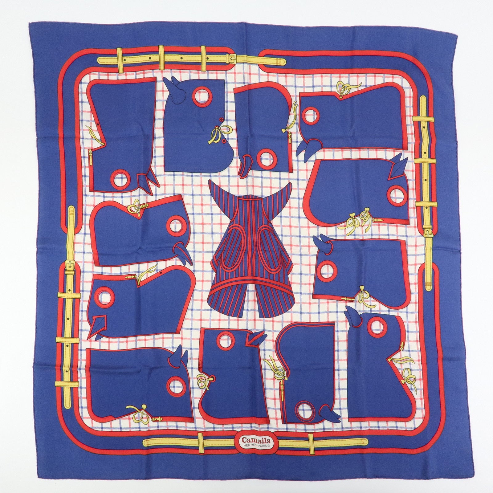 HERMES Carre 90 Set of 2 Silk 100% Scarf Navy Green