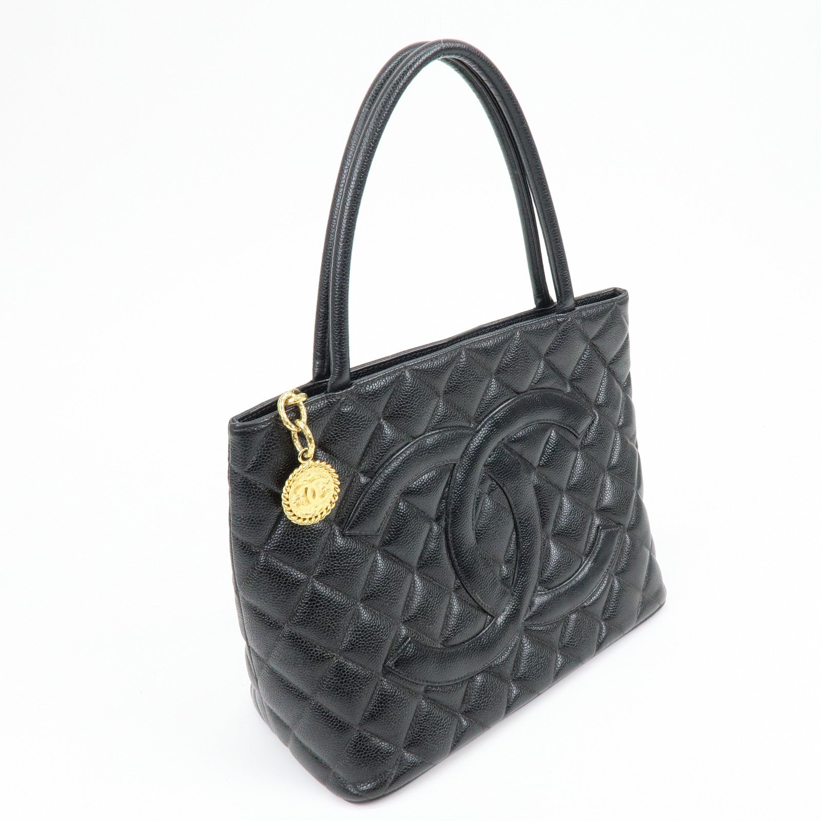 CHANEL Matelasse COCO Mark Medallion Tote Bag Hand Bag Black A01804