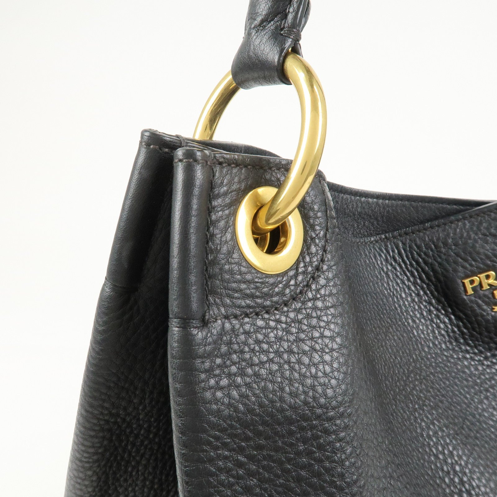 PRADA Logo Leather Shoulder Bag Hand Bag Black