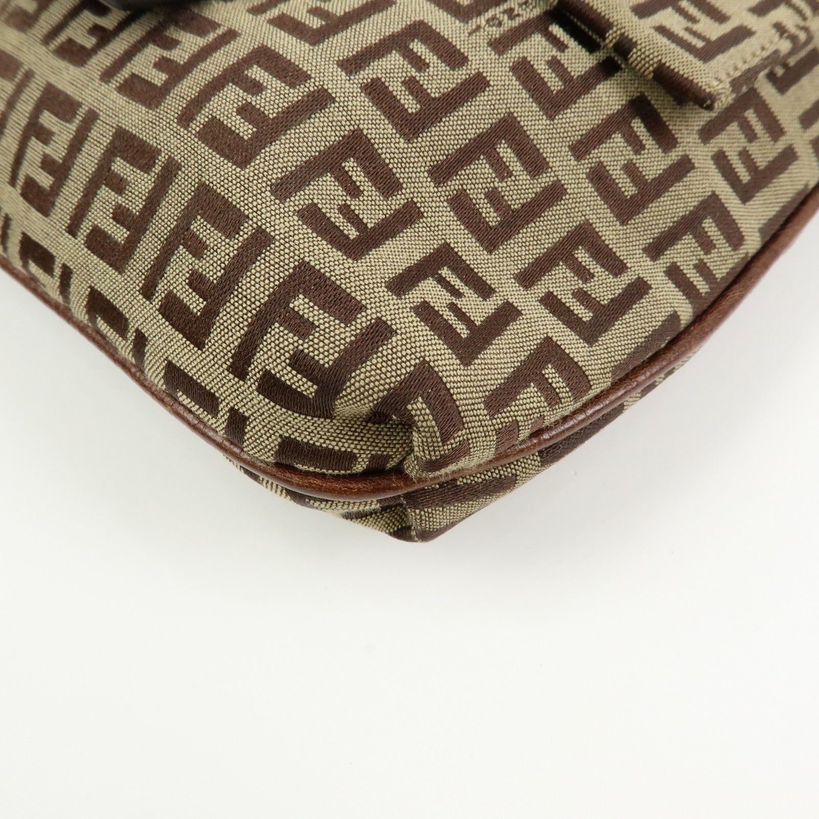 FENDI Zucchino Canvas Leather Shoulder Crossbody Bag Brown 8BT075