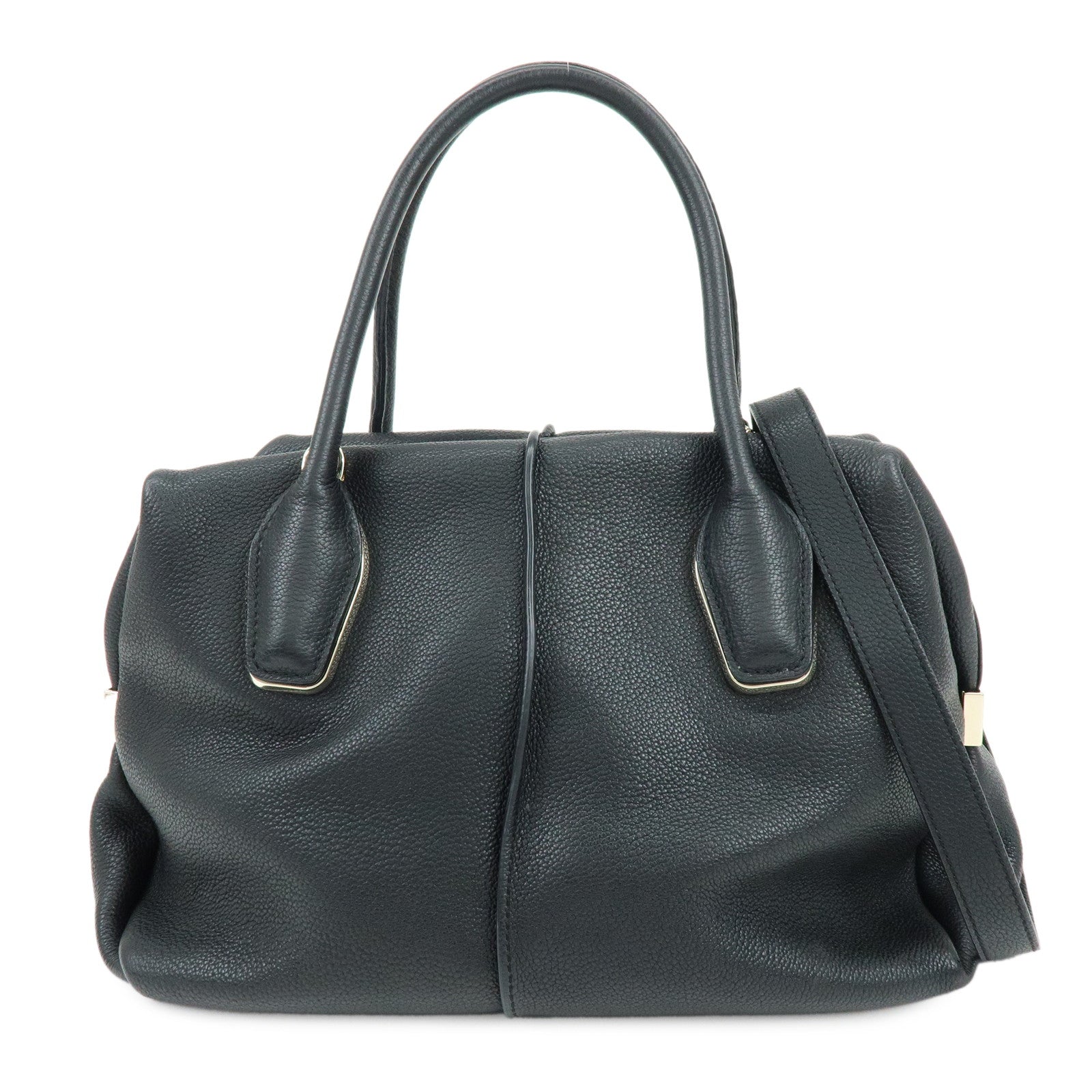 TOD'S Leather 2Way Bag Boston Bag Shoulder Bag Black