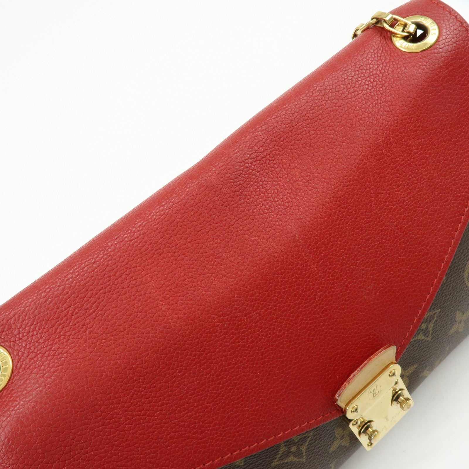 Louis Vuitton Monogram Pallas Chain Hand Bag Brown Red M41201