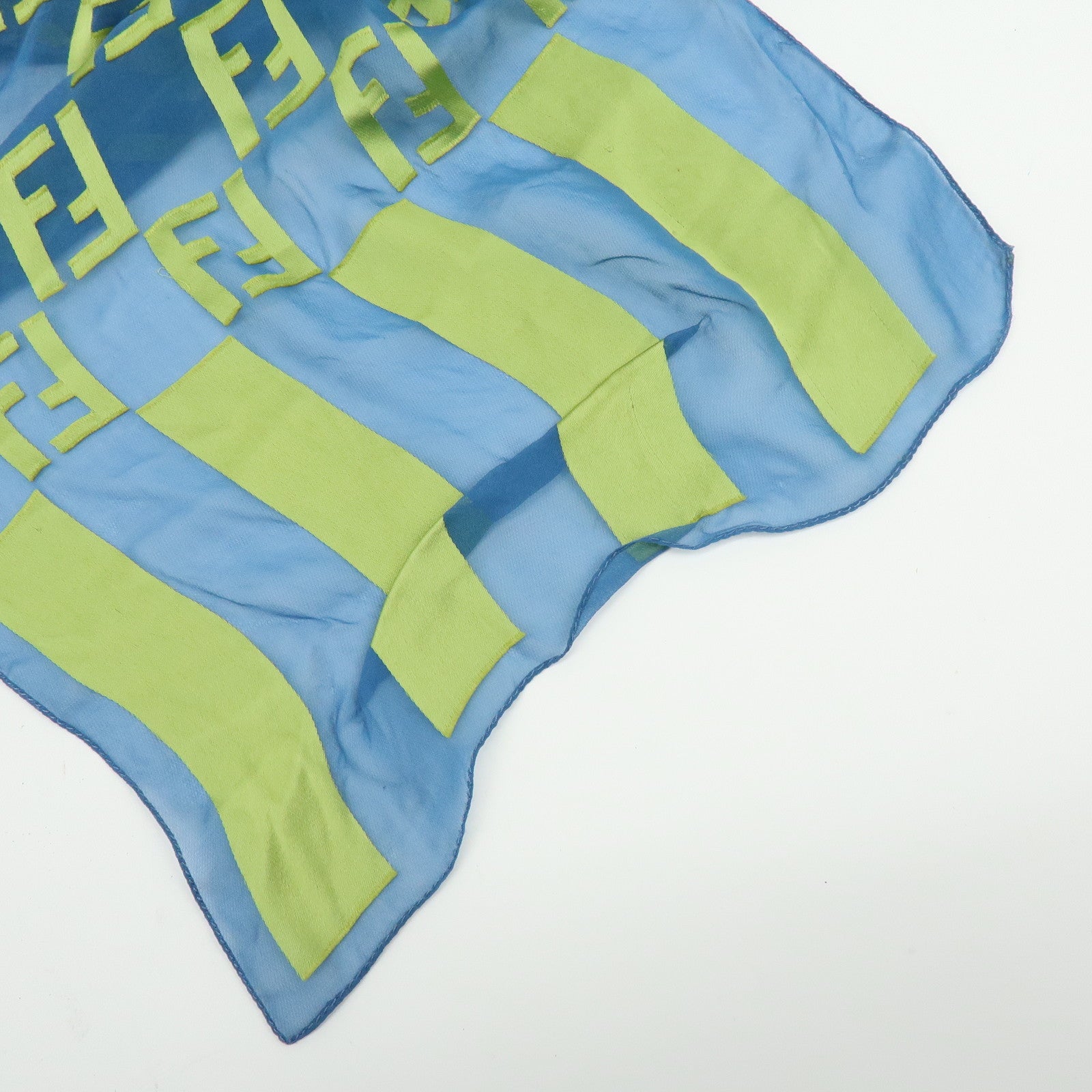 FENDI Zucca Rayon Silk Scarf Shawl Blue Light Green