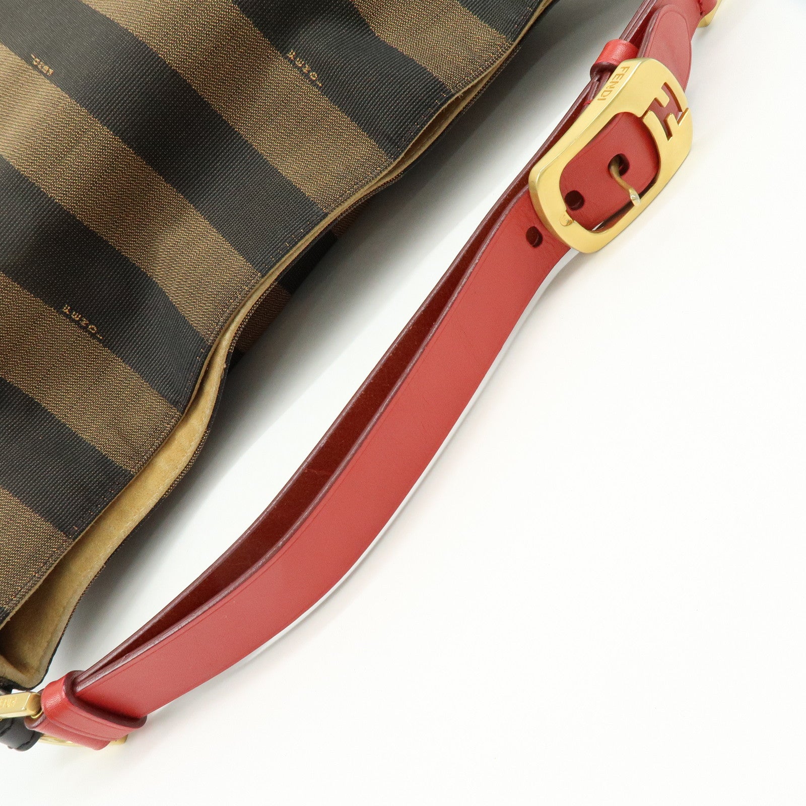 FENDI Pequin Canvas Leather Shoulder Bag Hand Bag Brown Red 8BR653